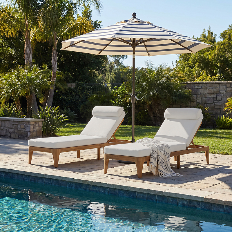 TOPMAX Méridienne acacia bois, dossier ajustable, lot de 2