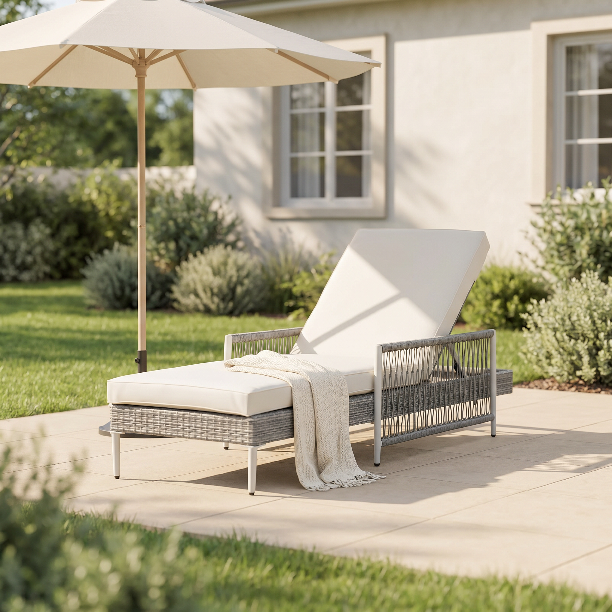 Chaise longue rotin extérieur ajustable 6 positions