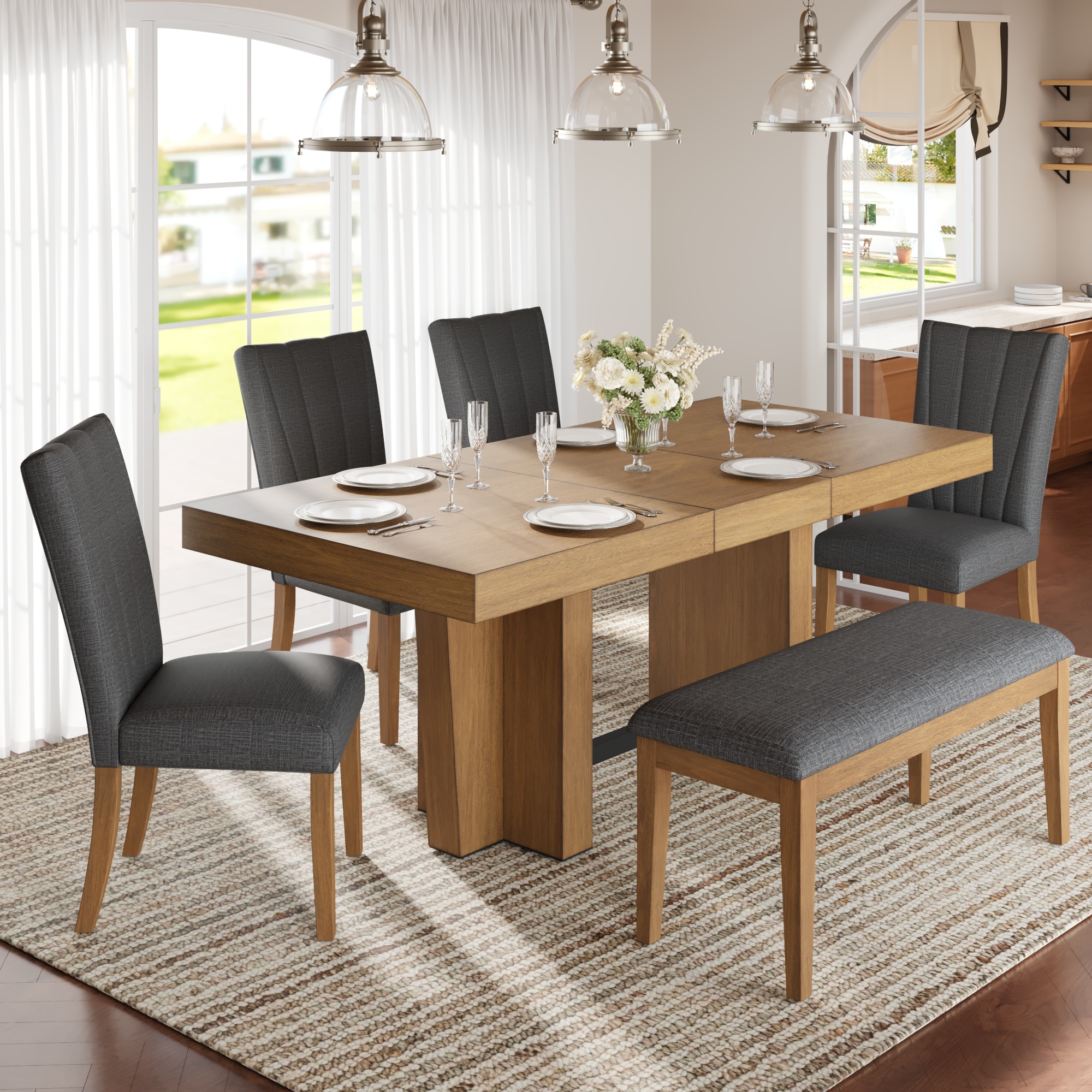 TOPMAX Table extensible 78,1 po, 6 places, gris brun