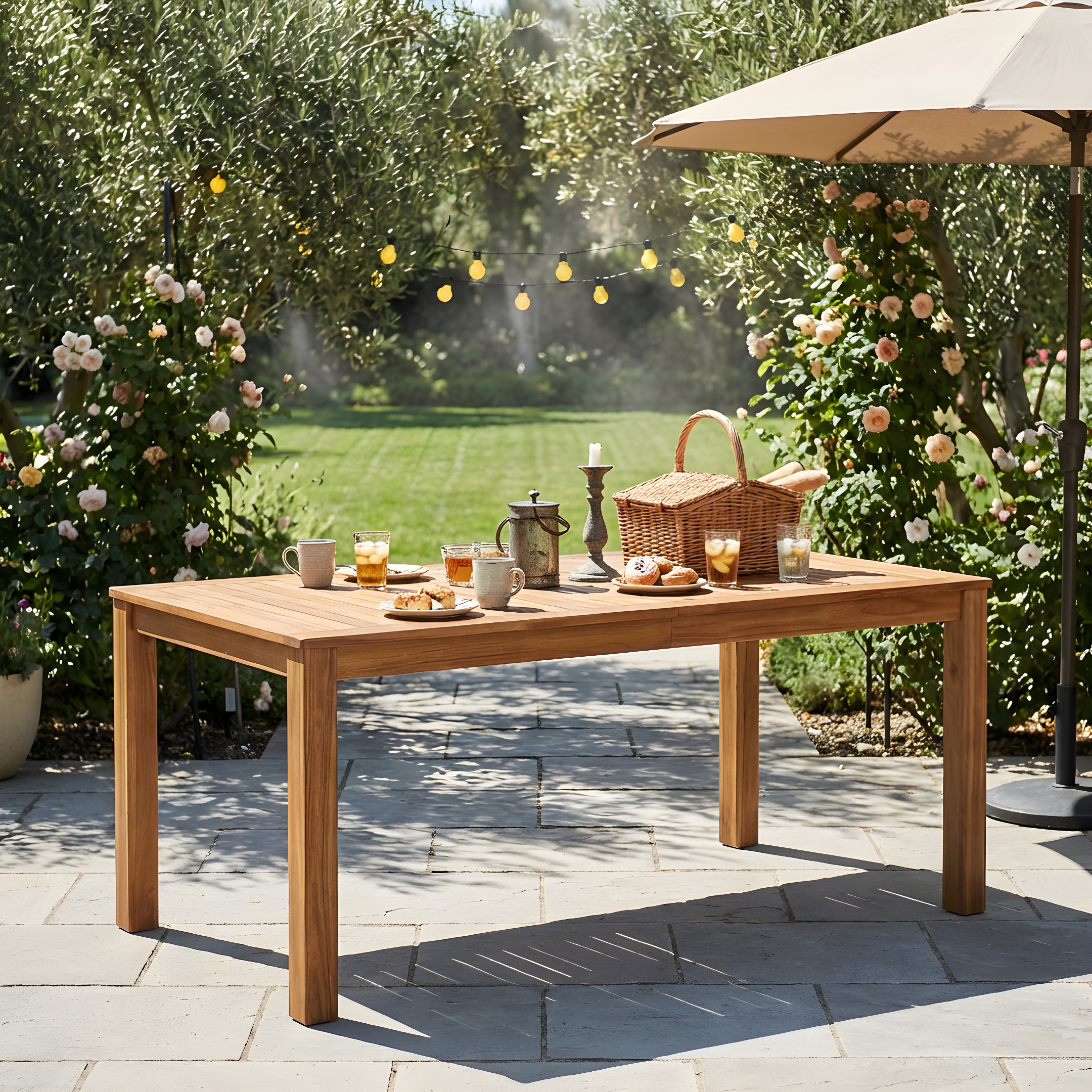 TOPMAX Table de salle à manger extérieure bois, 67 L rectangulaire