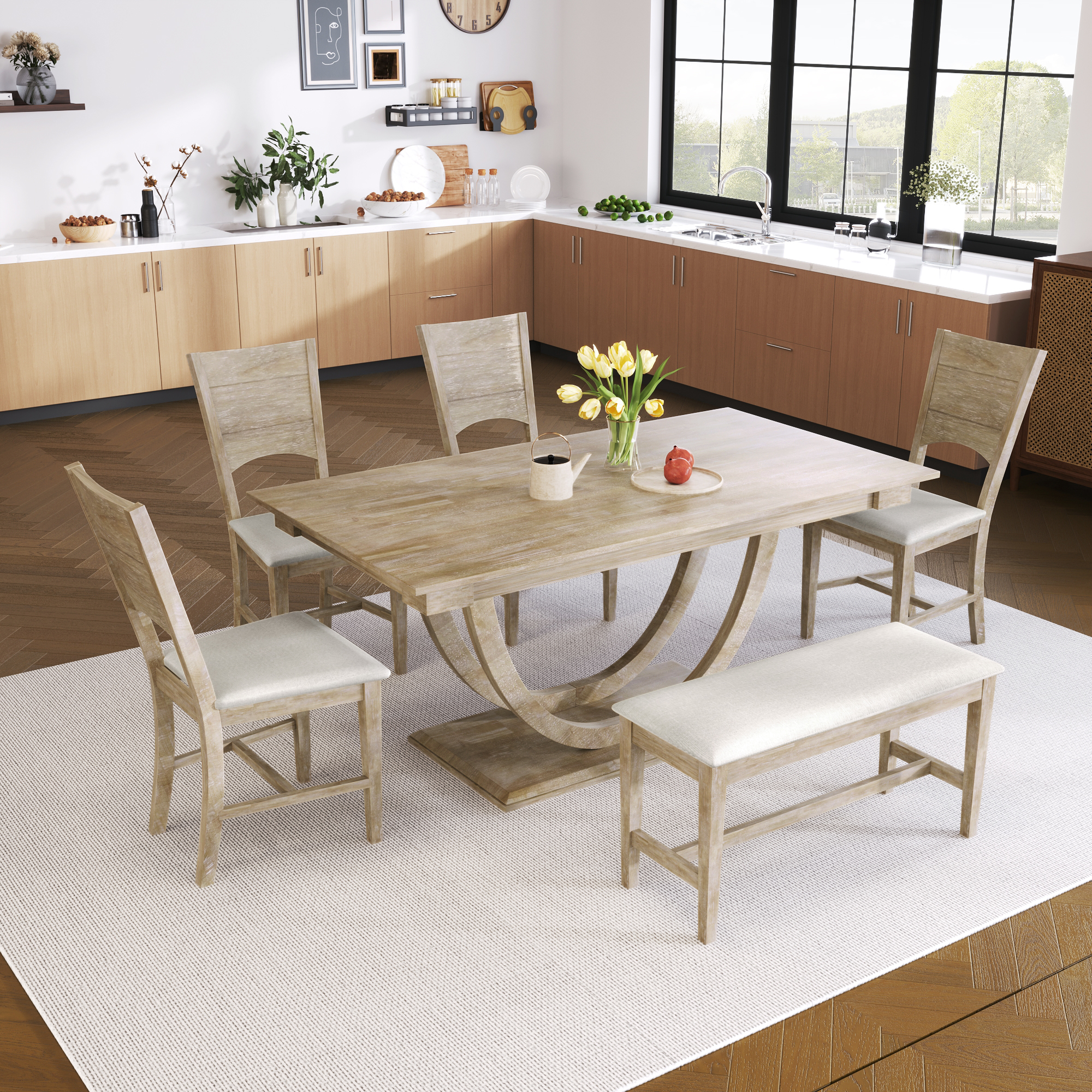 Ensemble table demi-rond TOPMAX 6 pc, bois, Seadrift