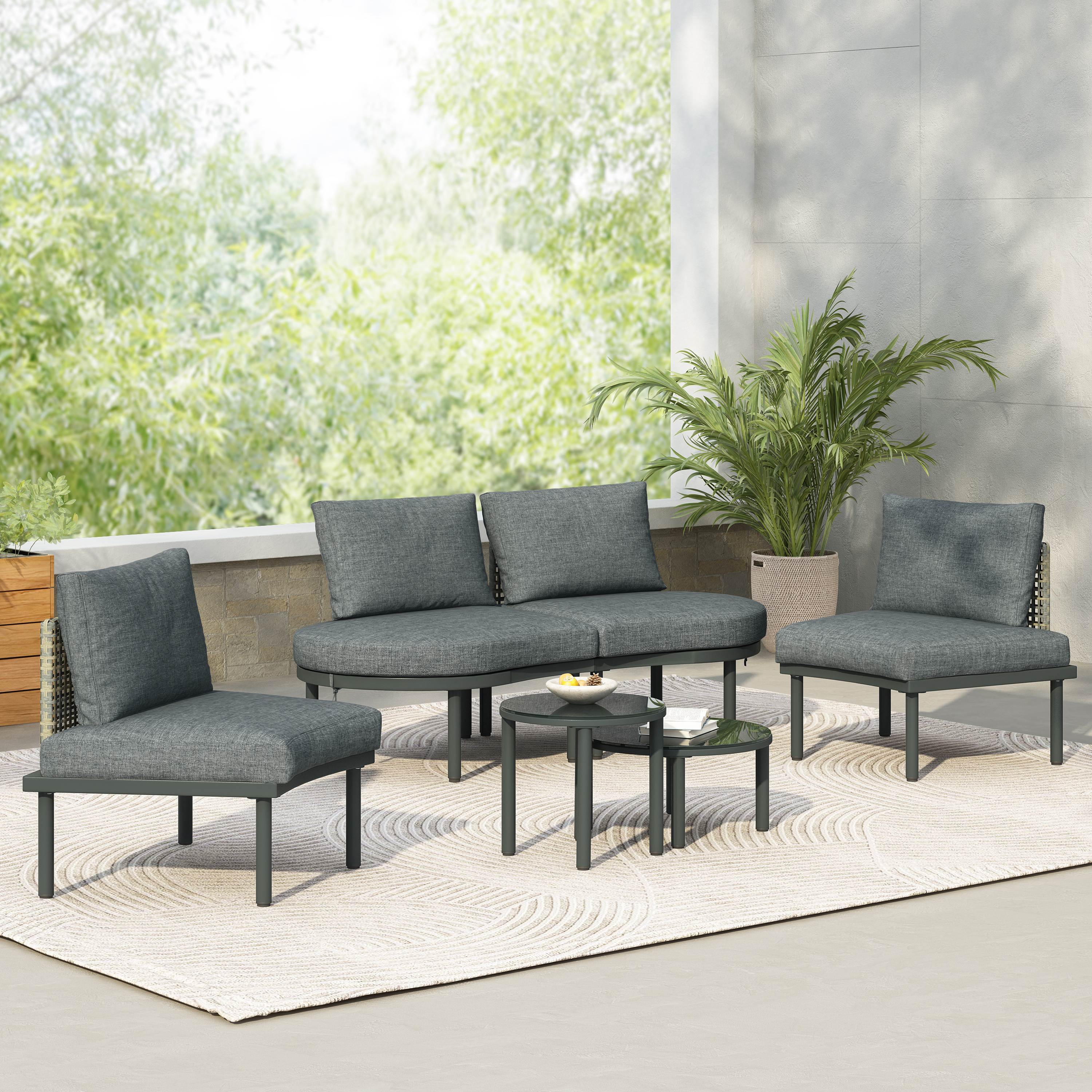 TOPMAX 6 pcs canapé patio demi-lune gris extérieur