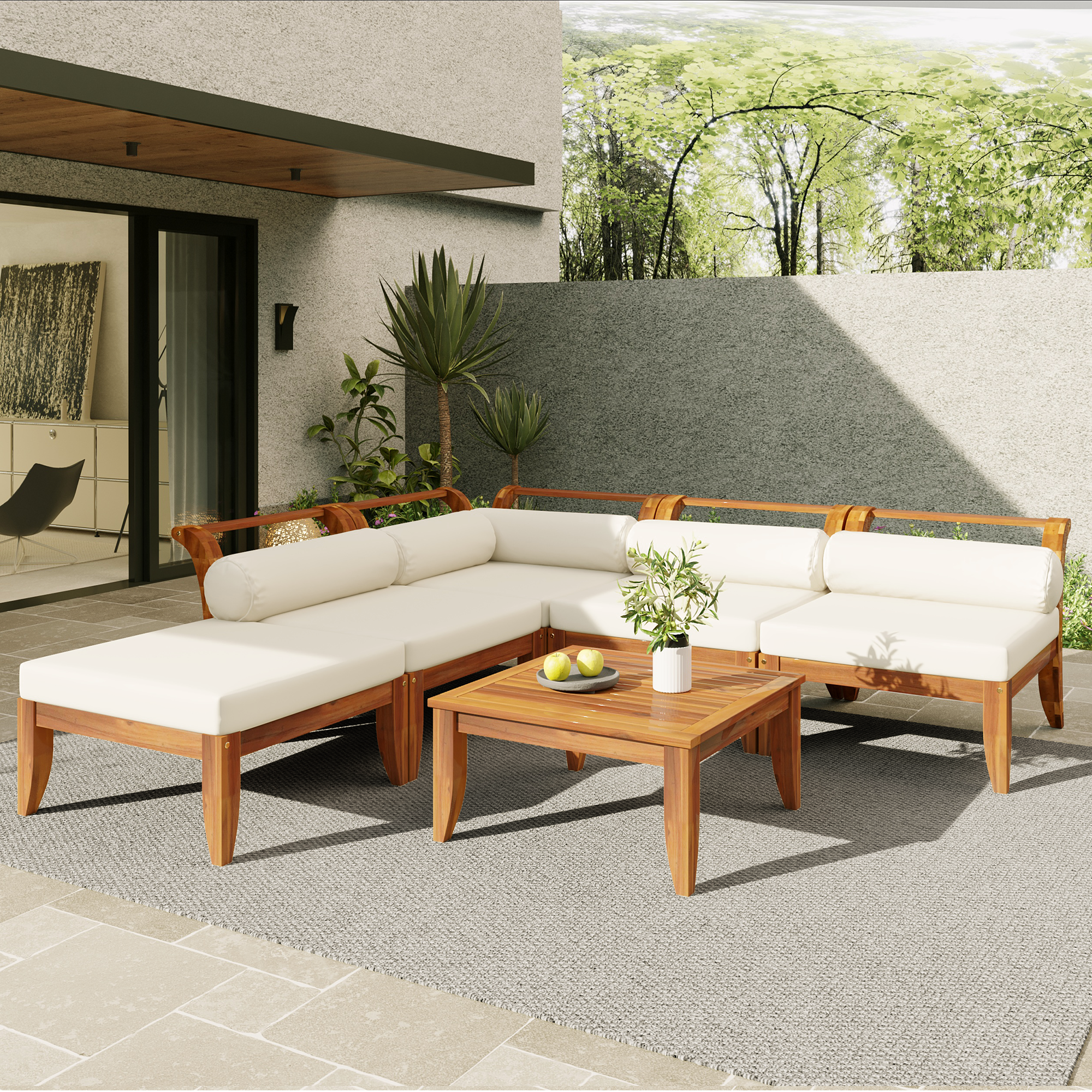 TOPMAX ensemble canapé patio 6 pièces modulaire acacia bois