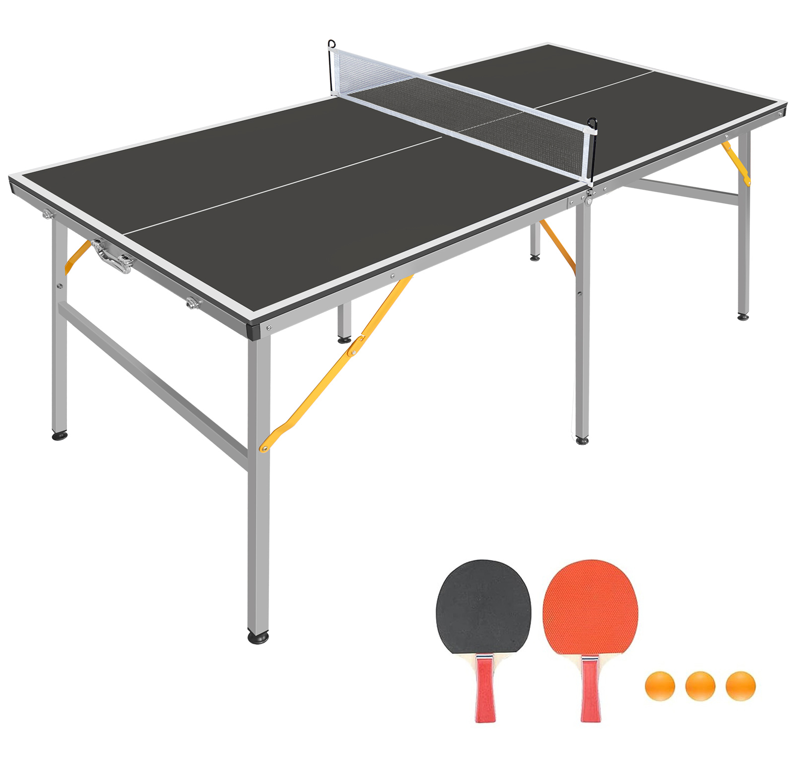 Table ping-pong 6pi noire pliable portable, raquettes balles incluses