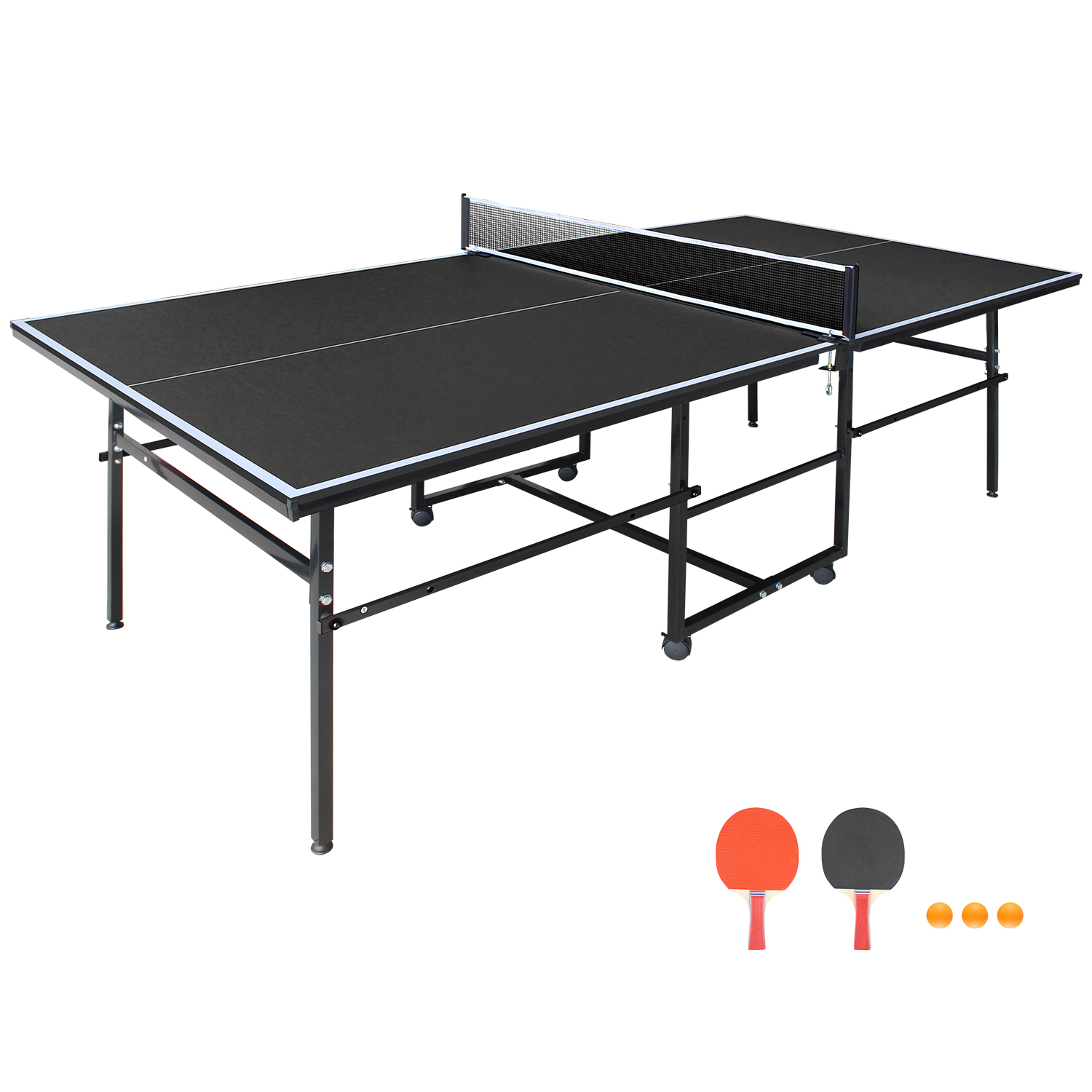 Table tennis 8,5x4,3 pi noir, pliable portable, intérieur + accessoires