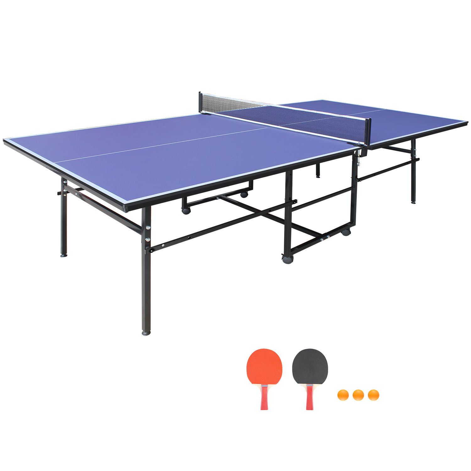 Tennis de table 9x4.1pi bleu pliant + filet, 2 raquettes, 3 balles
