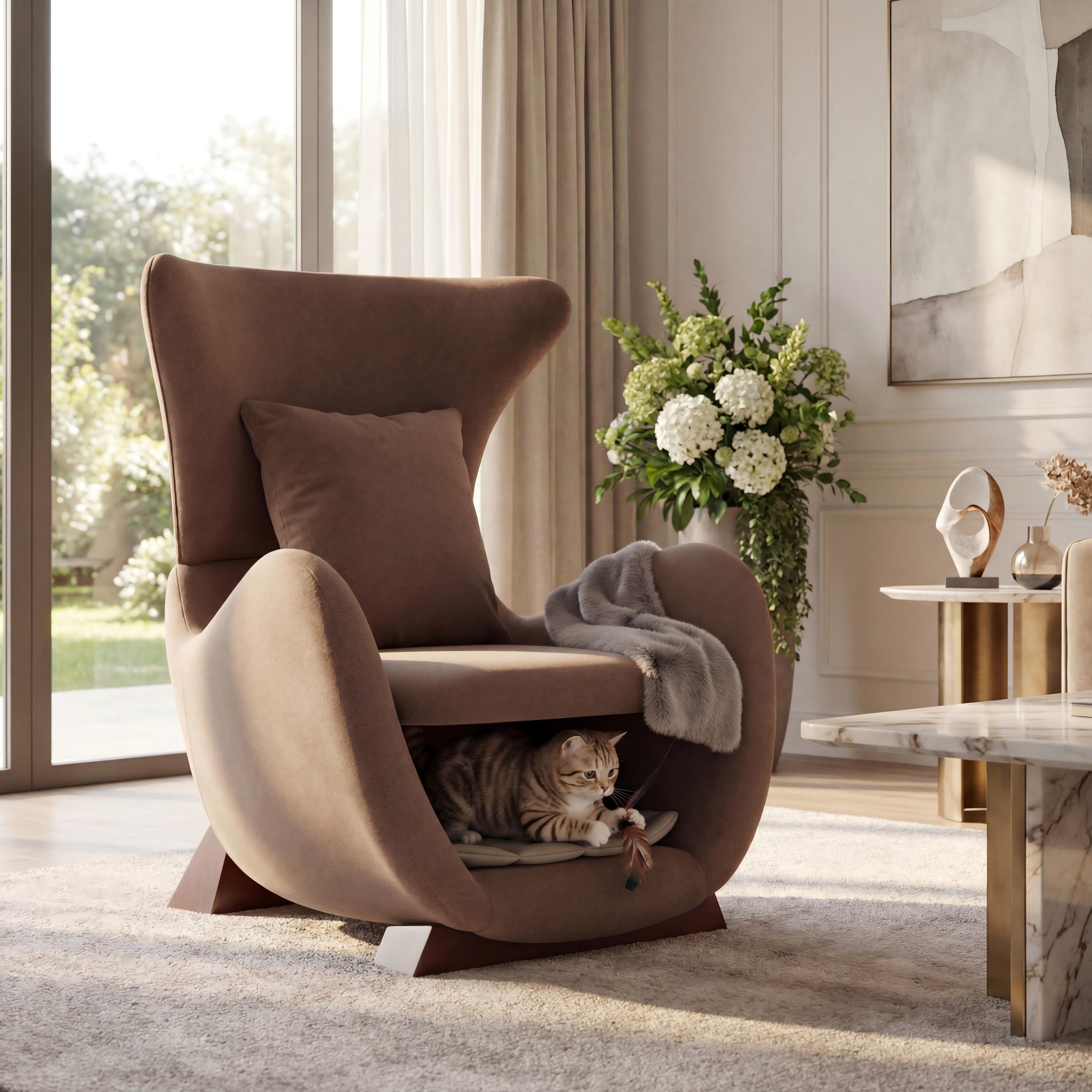 Fauteuil accent brun polyester rangement animaux 330 lb capacité