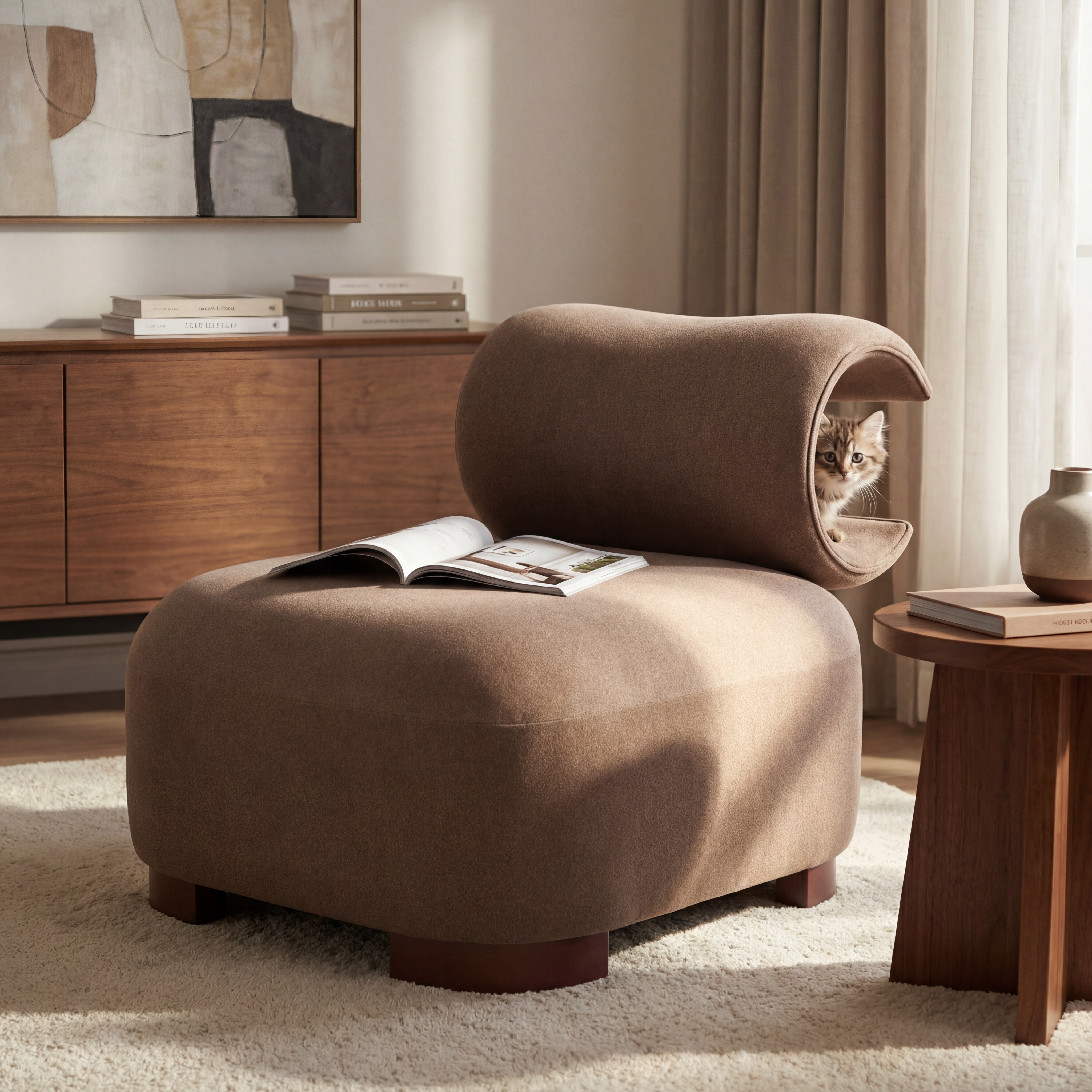 Fauteuil d'accent brun polyester, capacité 330 lb, convivial pour animaux