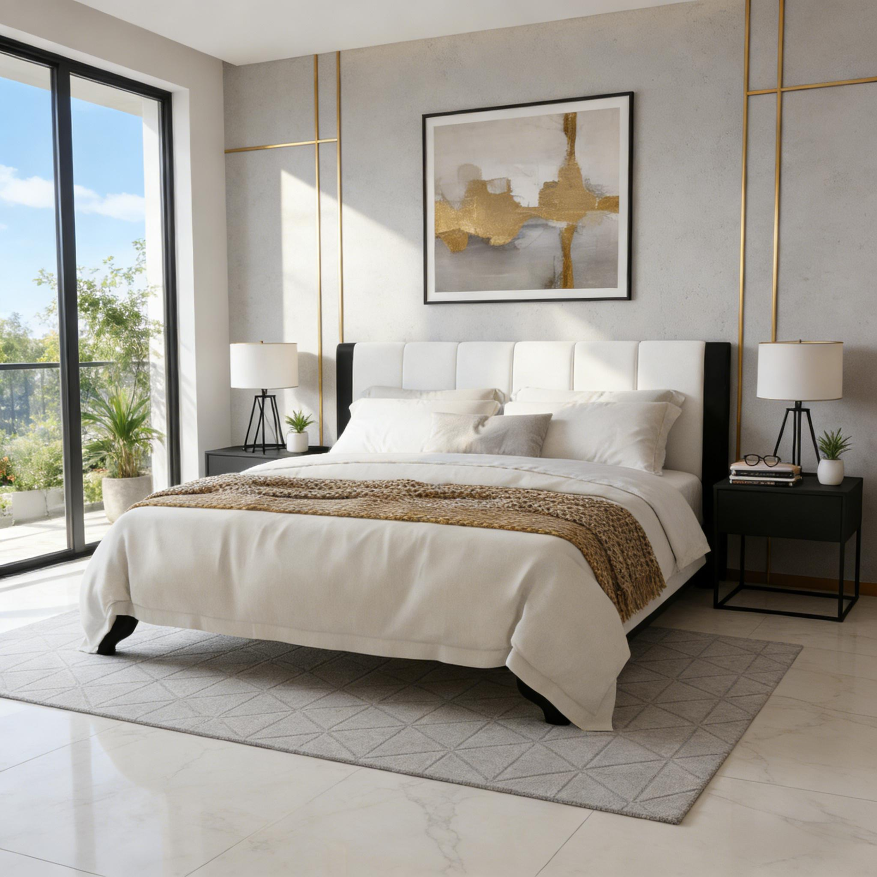 Cadre lit King bois pin noir blanc 82,7x85,2, 600 lbs, moderne