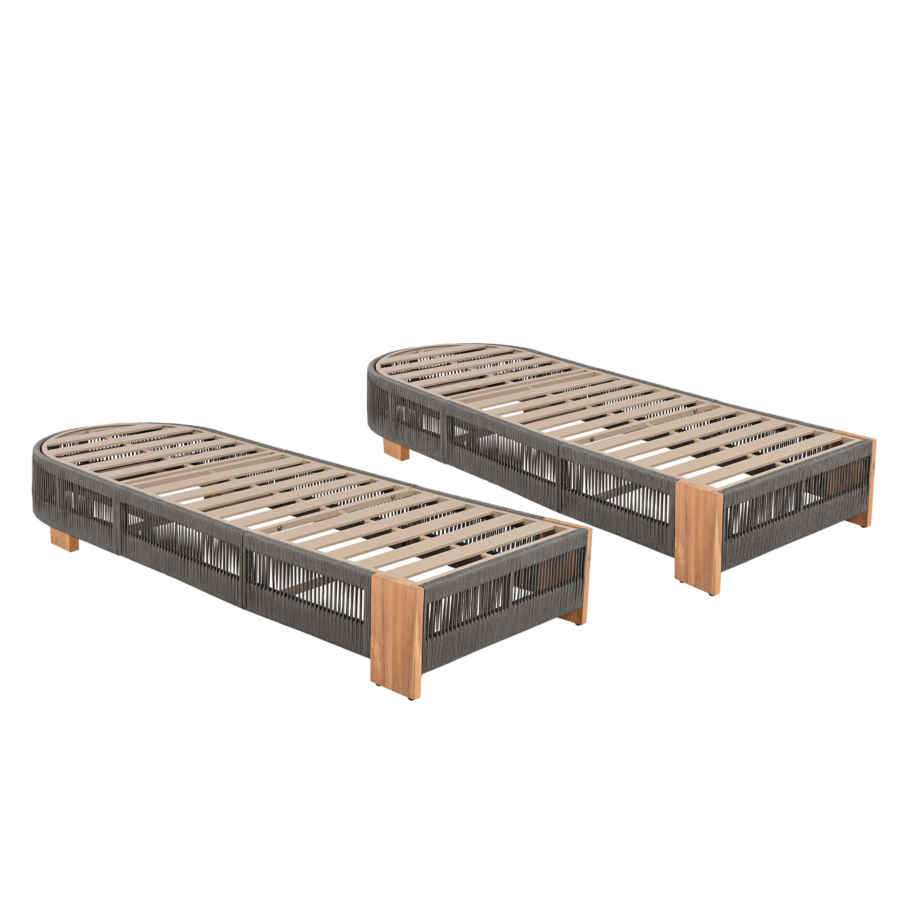Ensemble 2 chaises longues acacia gris corde extérieur