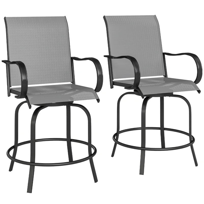 Ensemble 2 tabourets bar gris, pivotant 360°