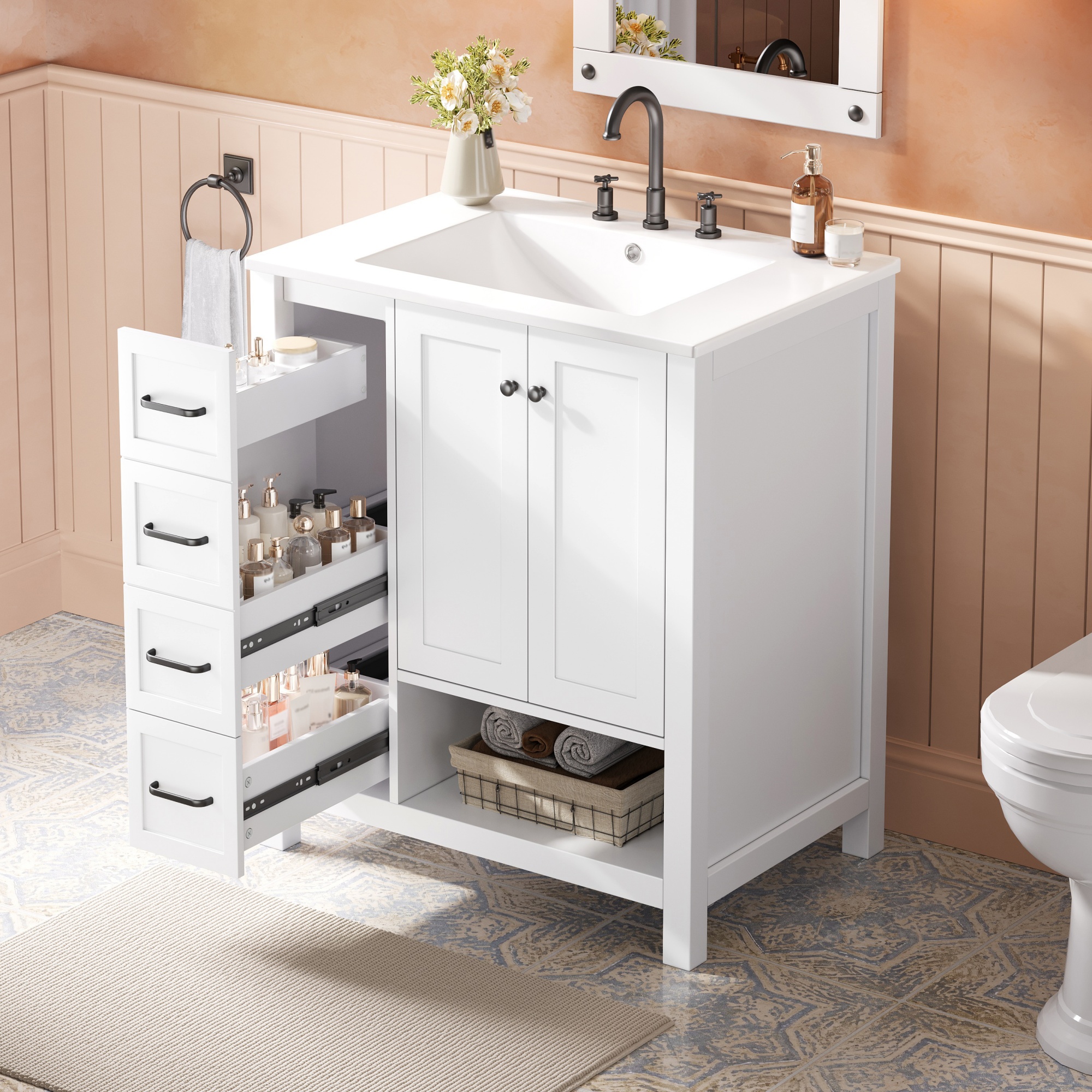 Vanité salle bain 30 po, 2 portes 2 tiroirs, blanc