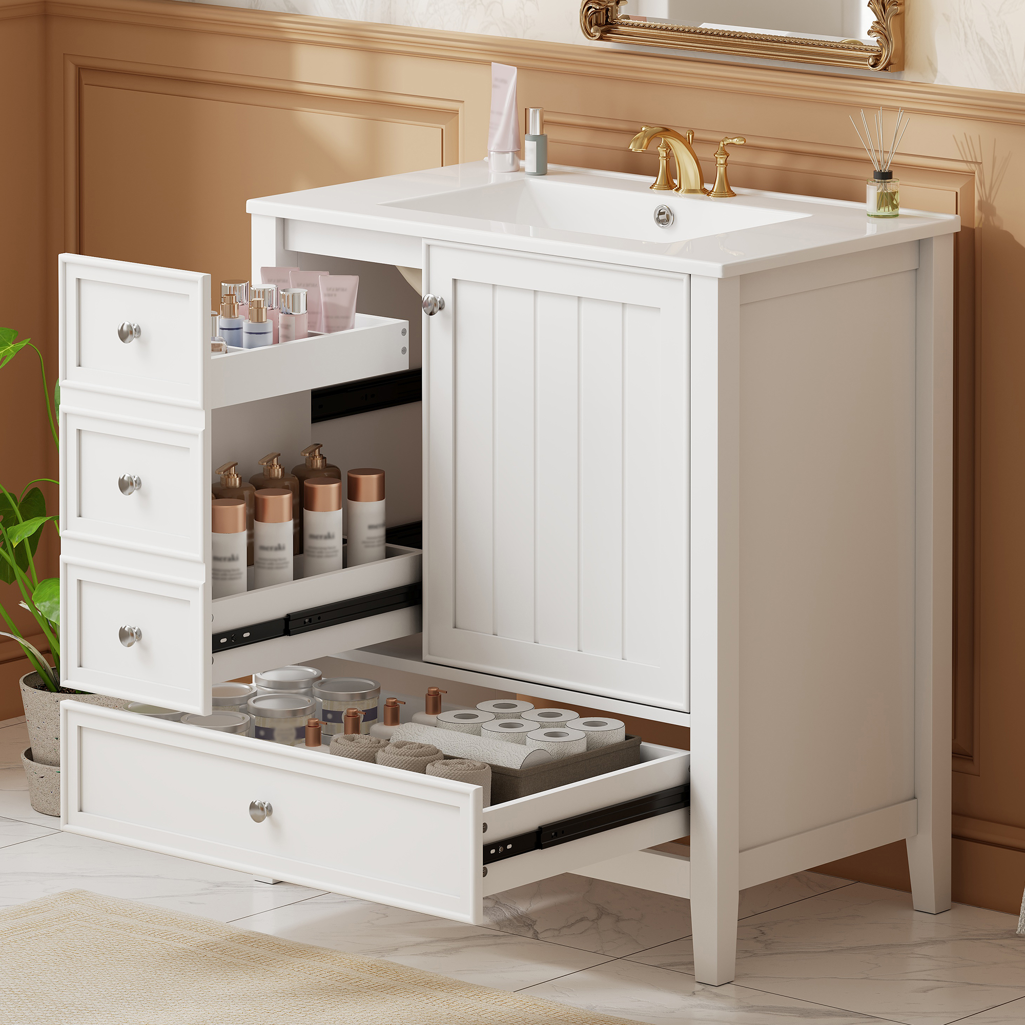 Vanité salle bain 30 po, 1 armoire 3 tiroirs, blanc