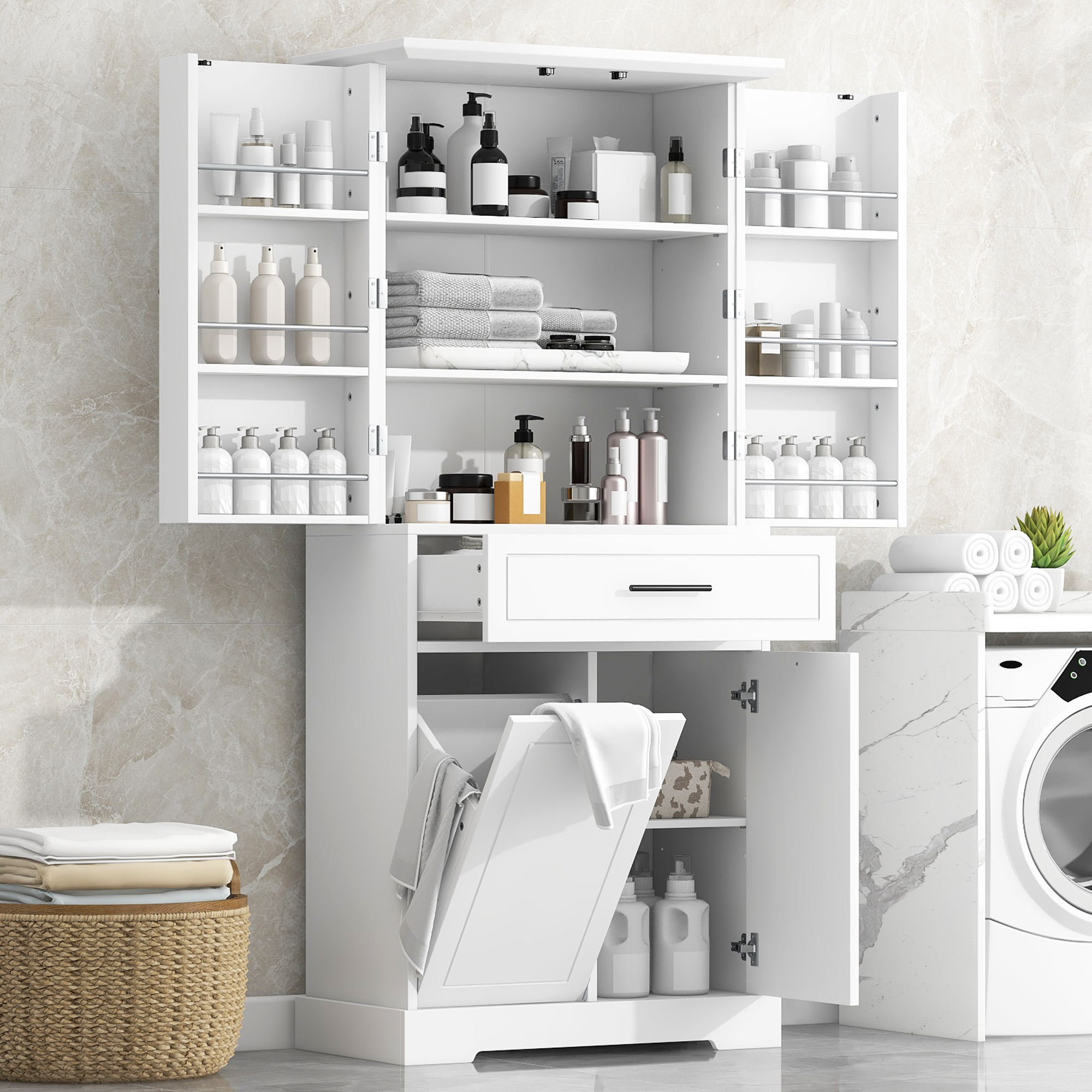 Armoire rangement salle de bain portes blanc
