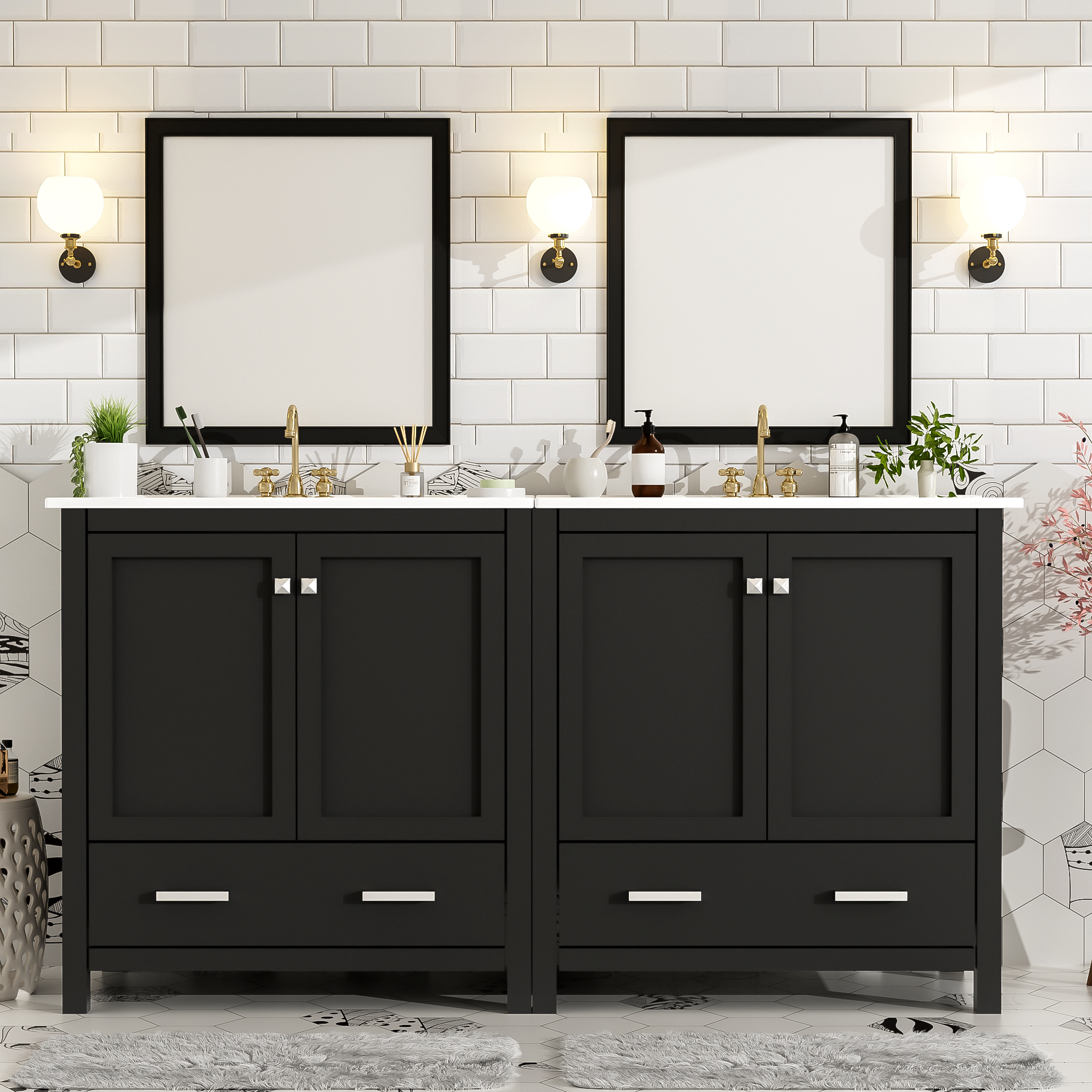 Vanité salle bain noir double 60po moderne