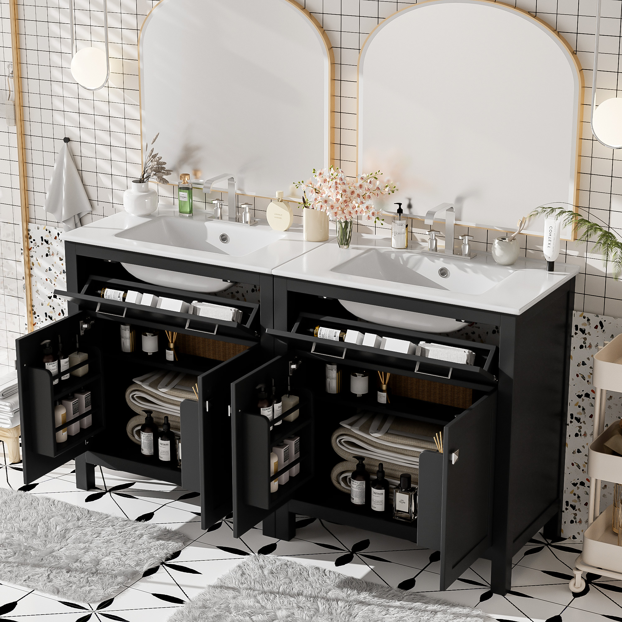 Meuble salle de bain 60 po double vanité noir