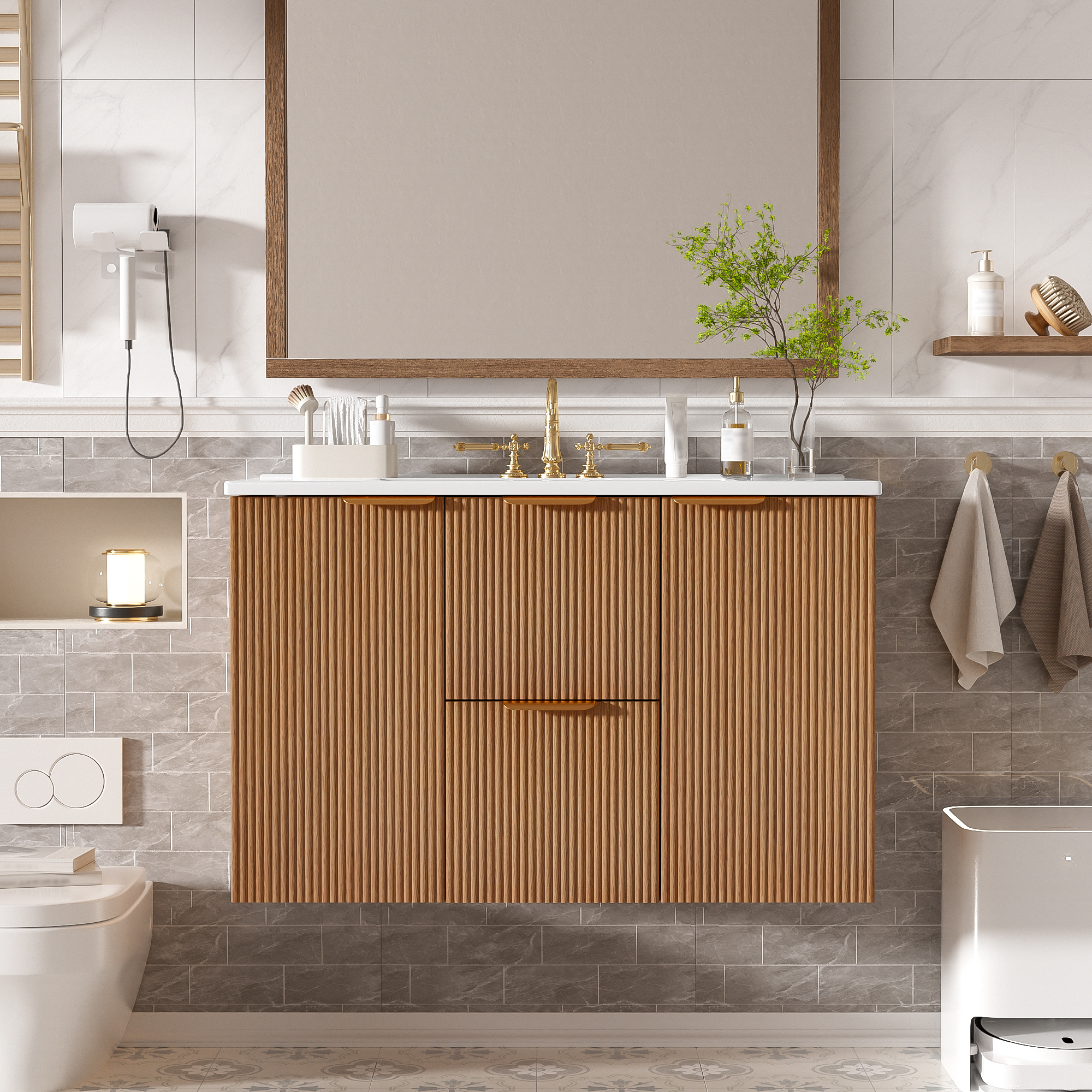 Vanité salle de bain 36 po simple lavabo céramique portes fermeture douce