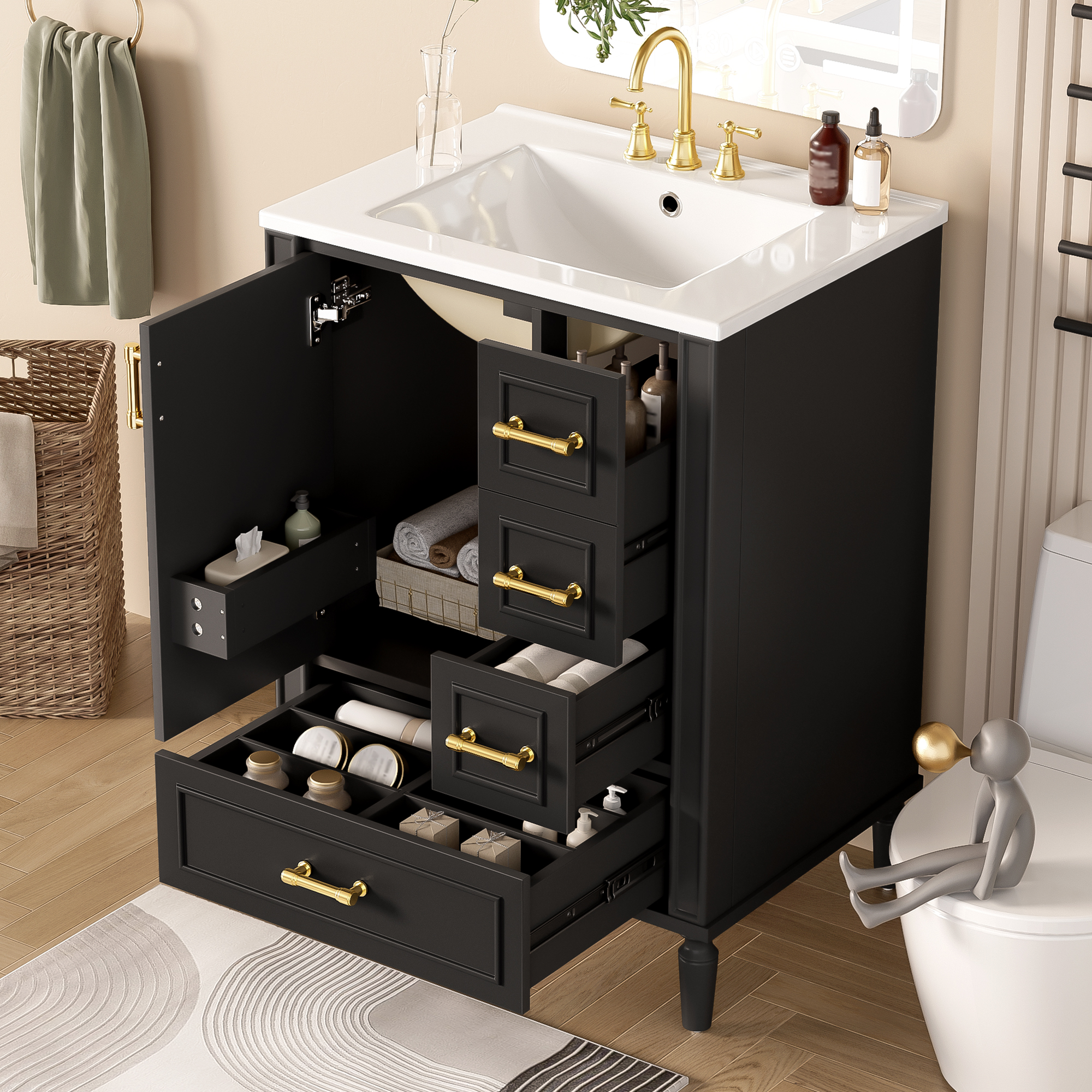 Meuble salle de bain 24 po vanité céramique or
