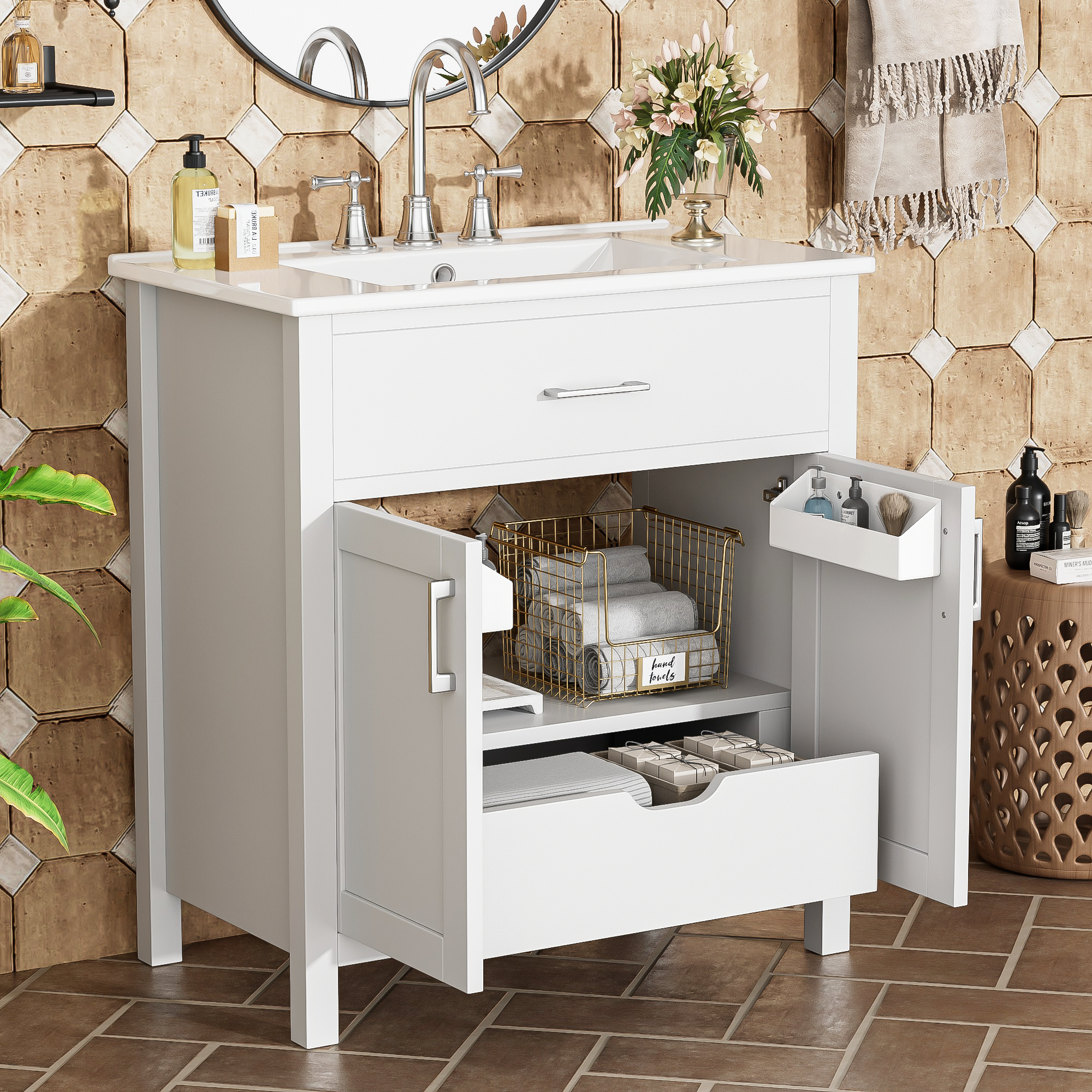 Vanité salle bain 30 po lavabo céramique petit espace