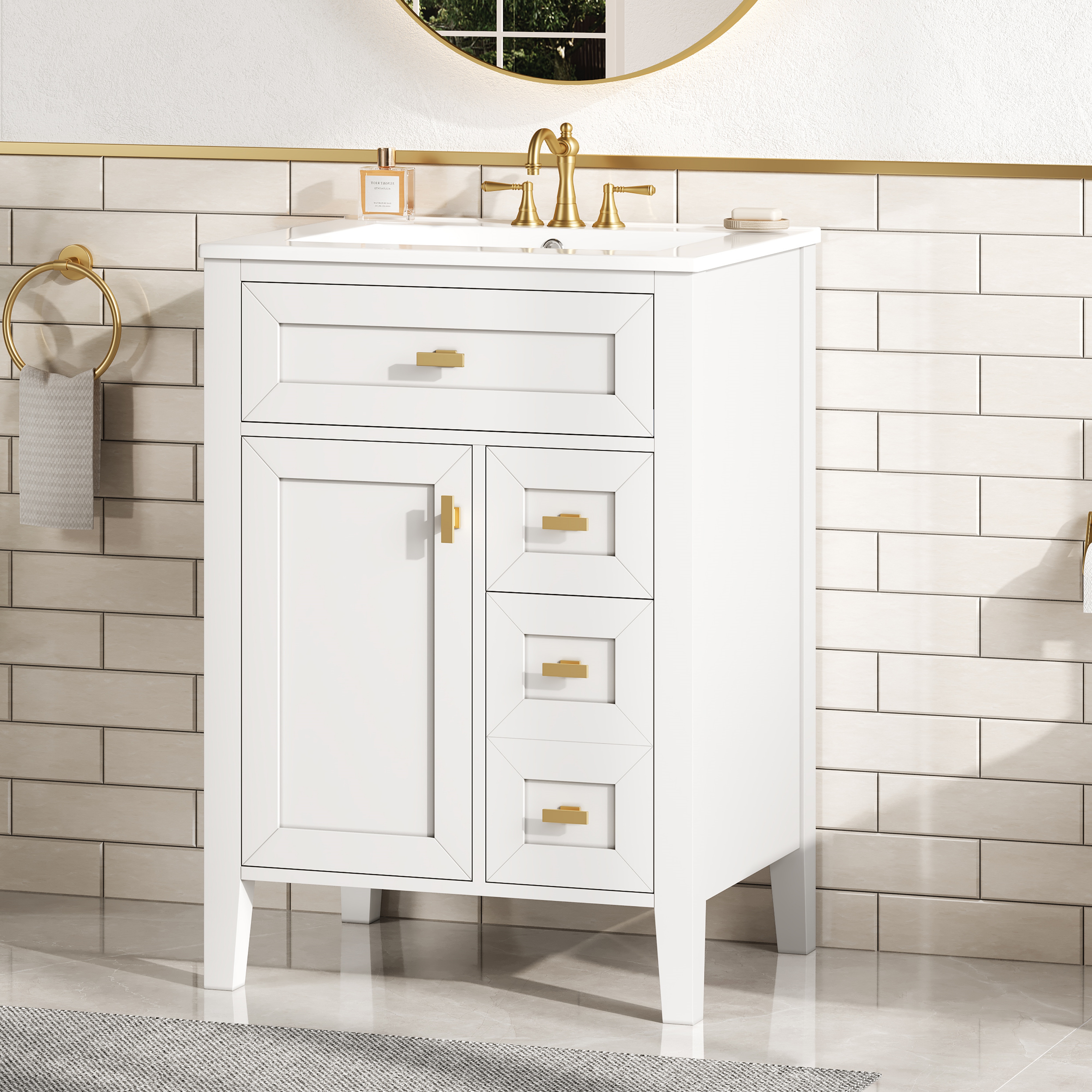 Vanité salle de bain 24po blanche, 3 tiroirs, moderne
