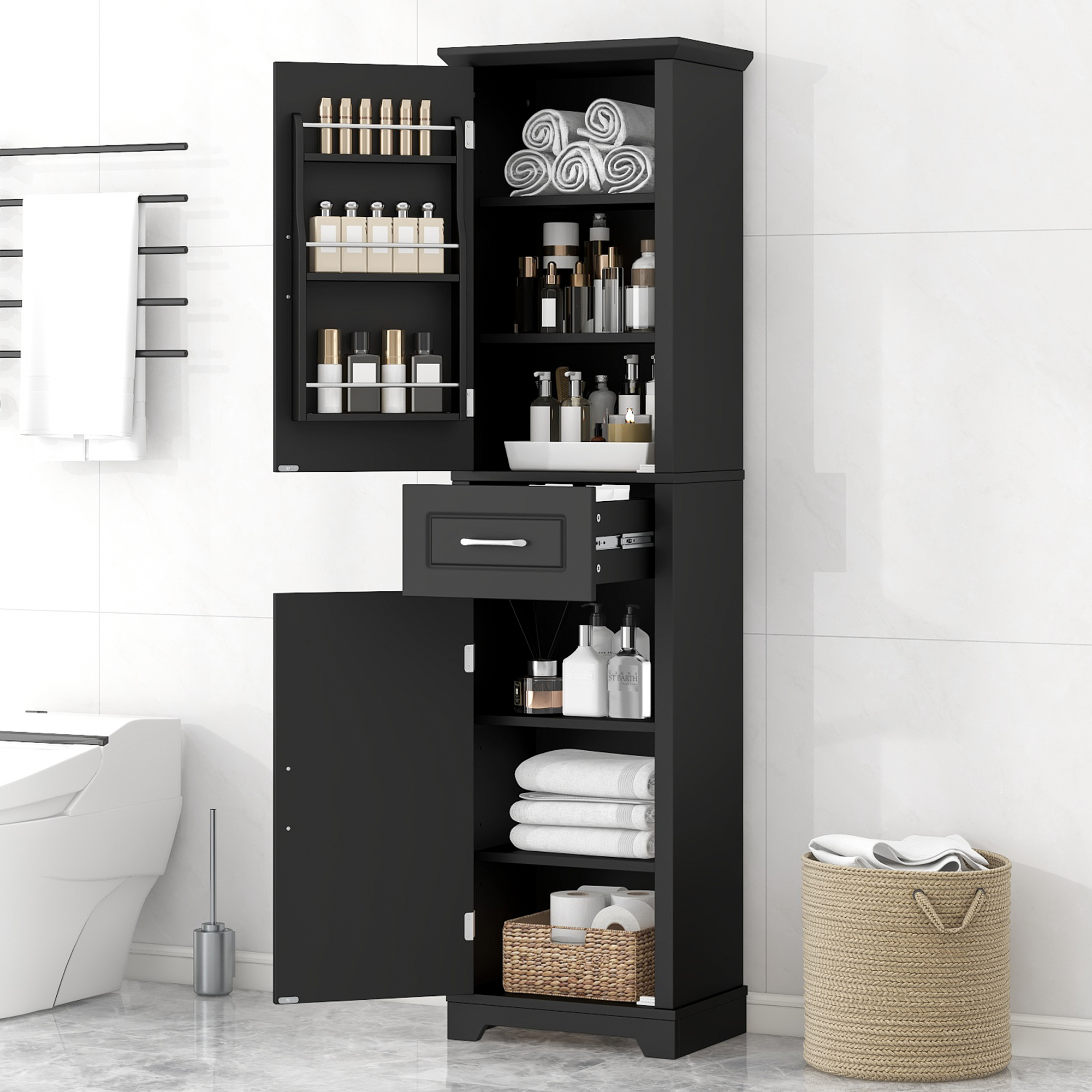Armoire rangement salle bain 2 portes noir