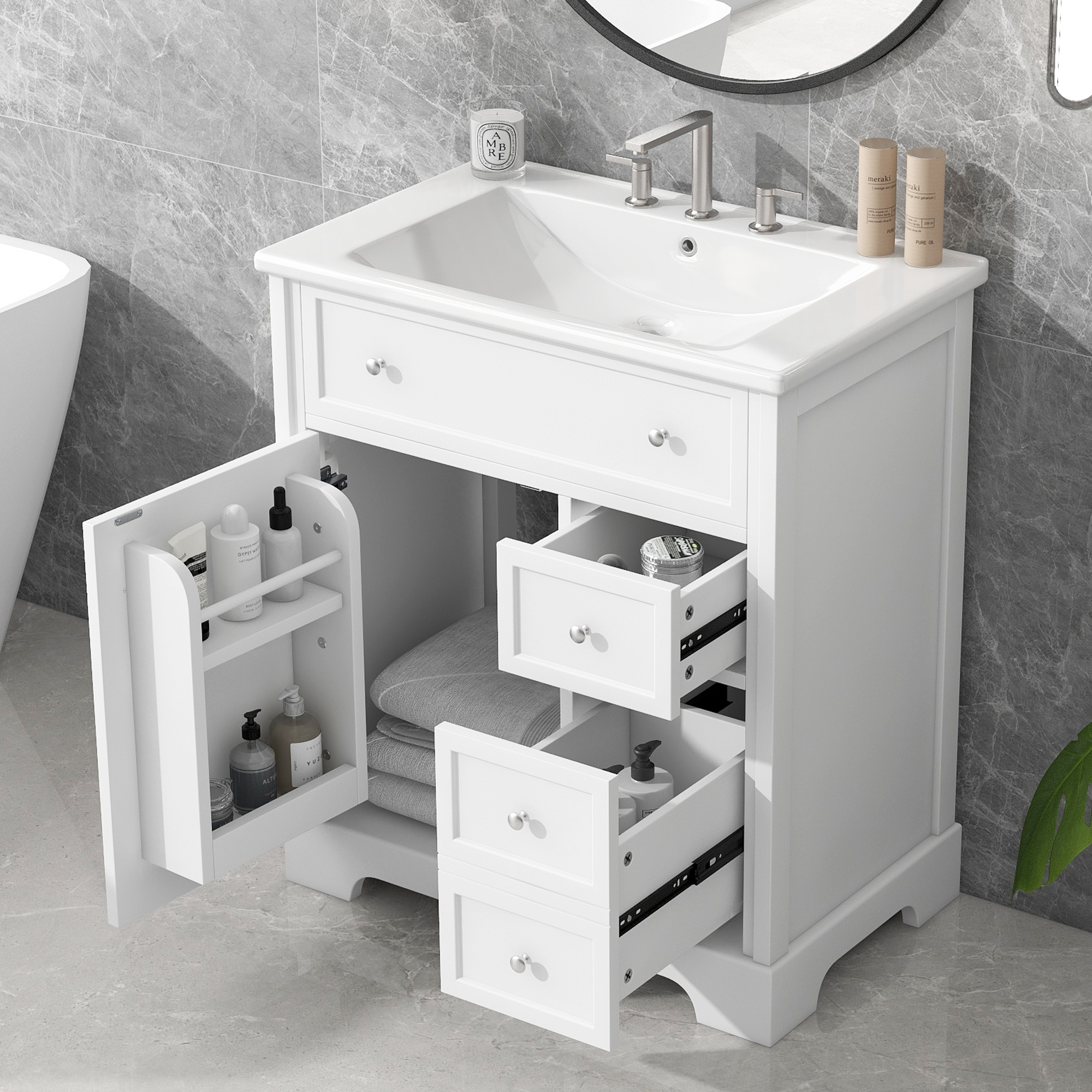 Vanité 30po Évier Porte 2 Tiroirs MDF Blanc