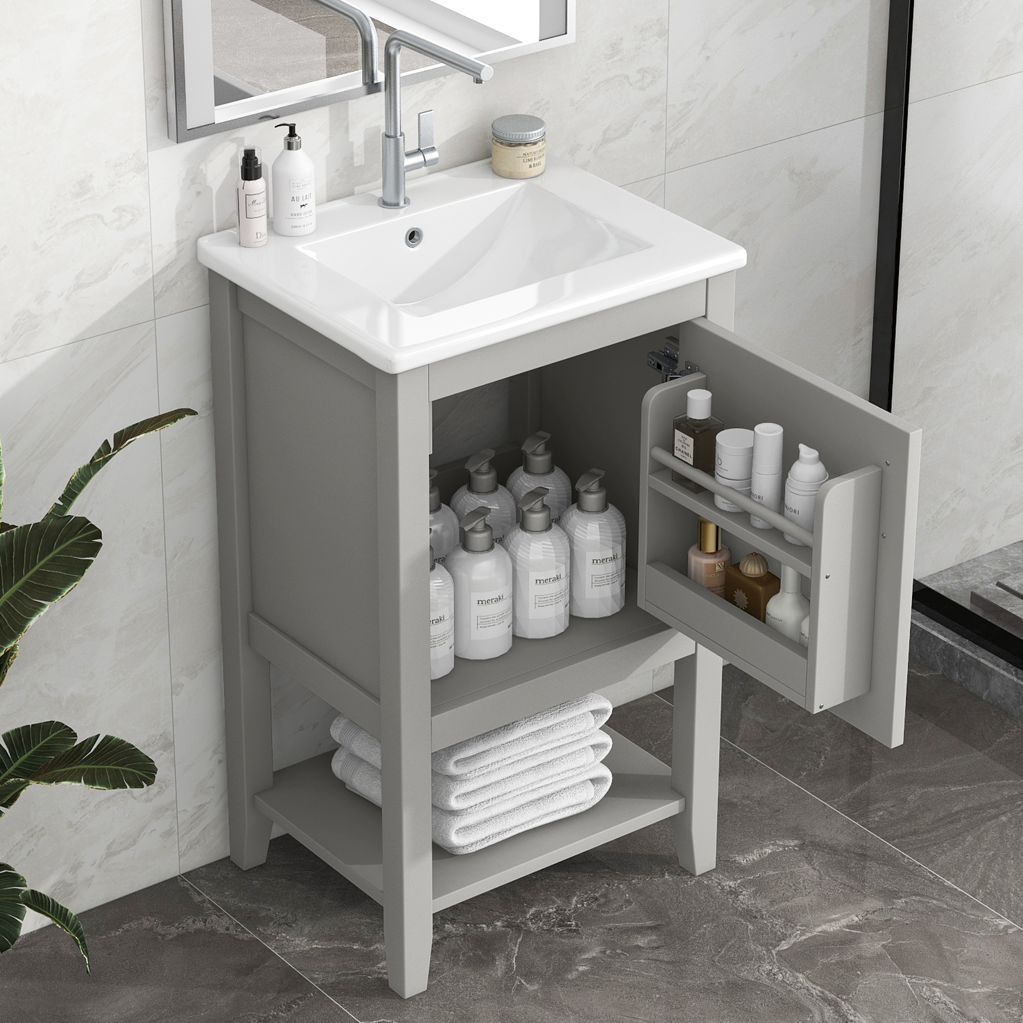 Vanité Salle Bain 20 po Évier Portes Fermeture Douce