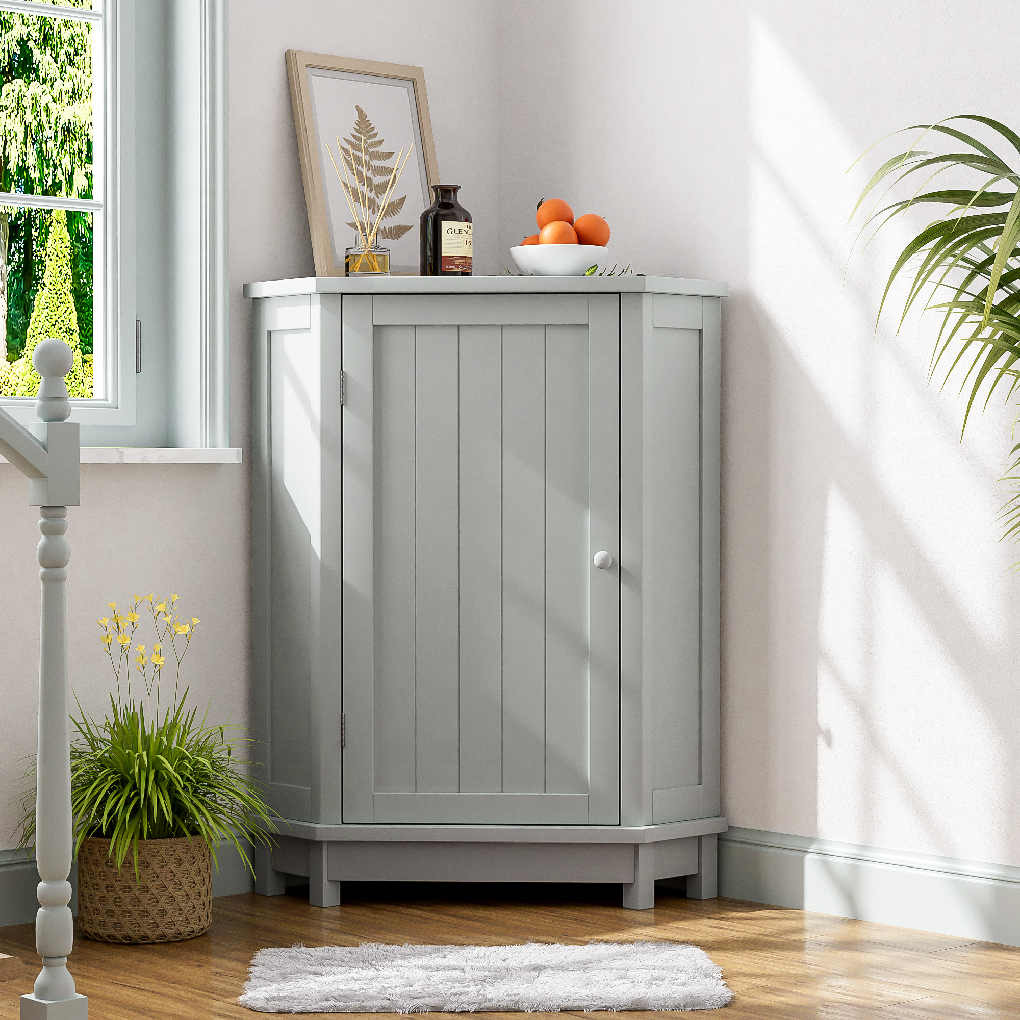 Meuble salle bain coin triangle gris tablette ajustable