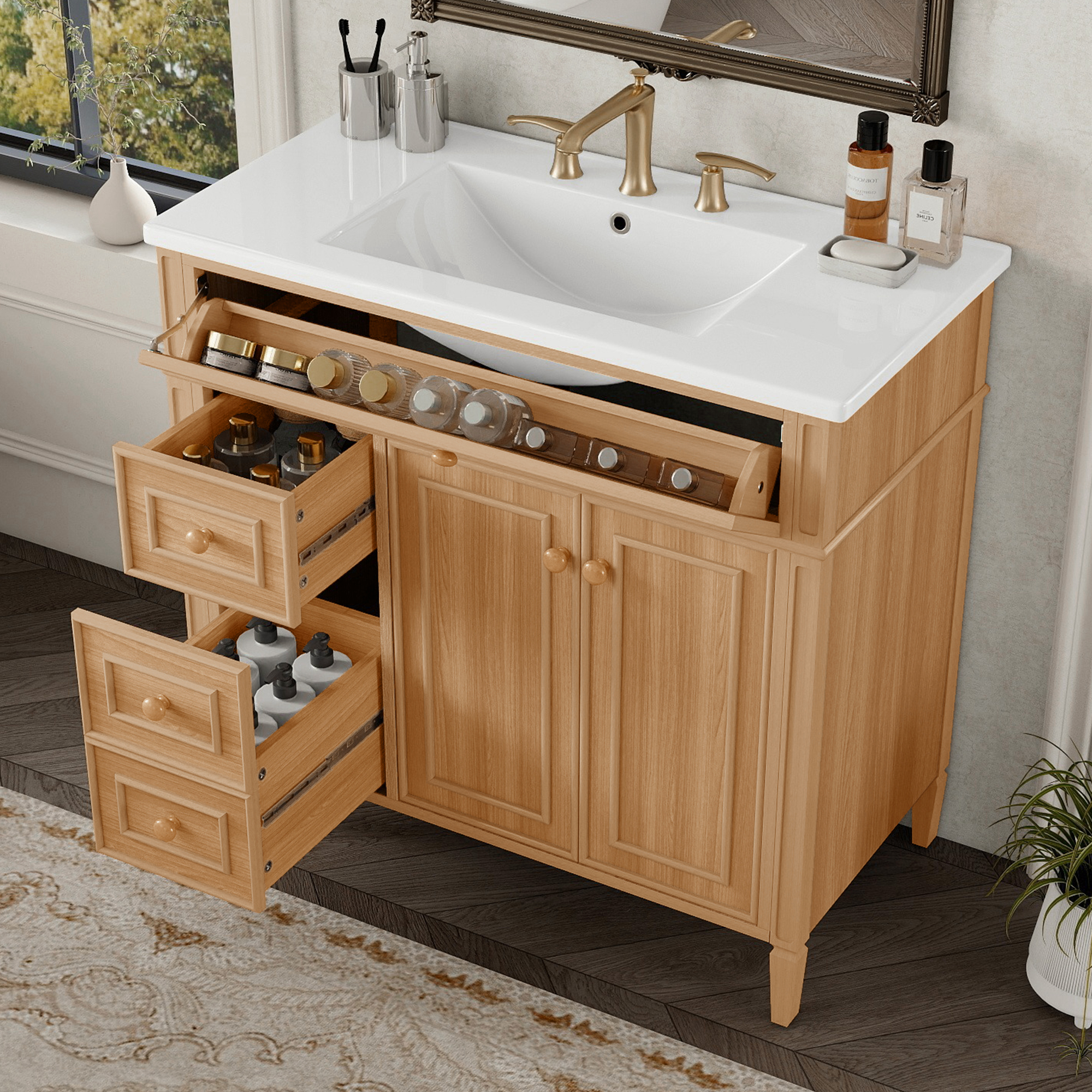 Vanité salle bain 36" 3 tiroirs portes soft-close