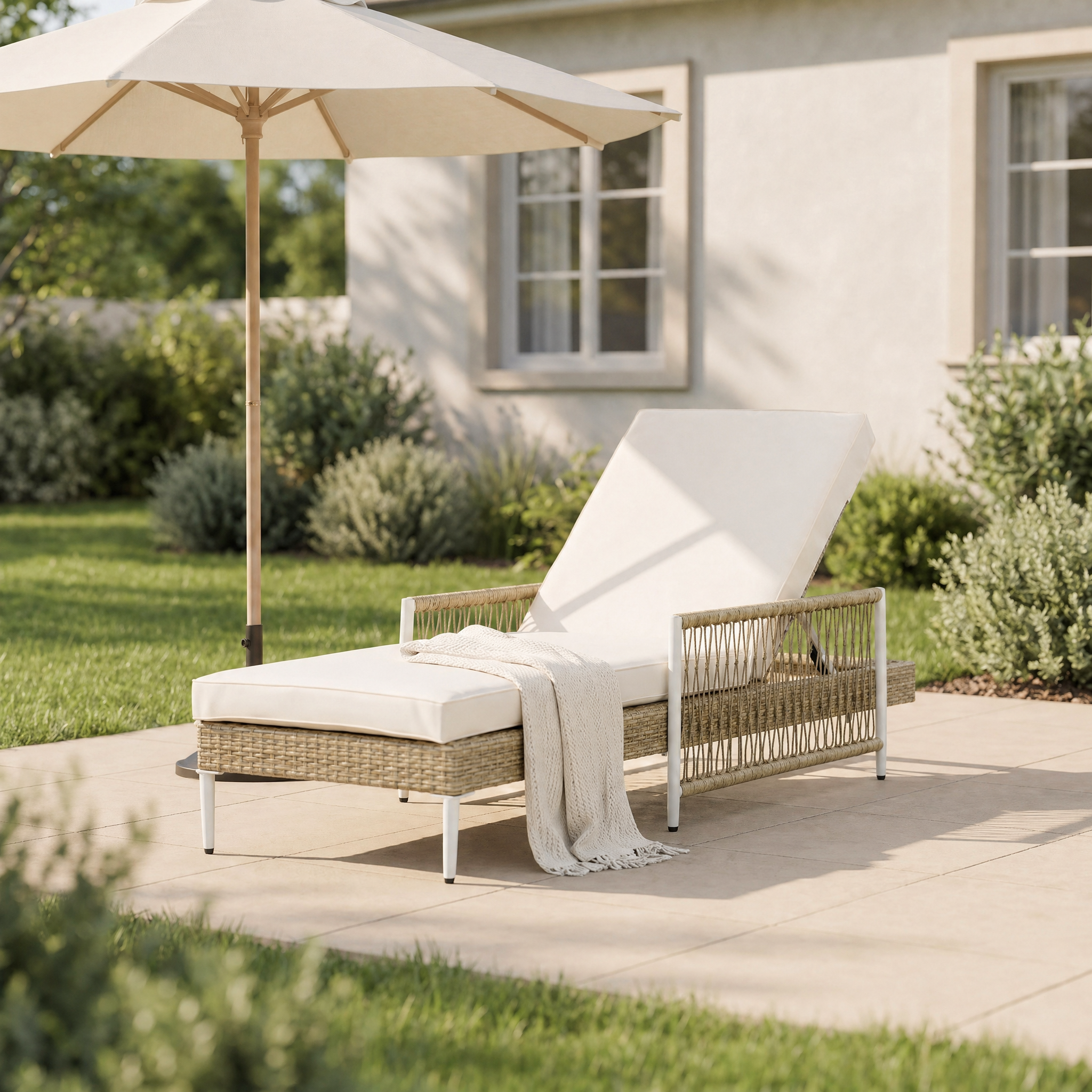 Chaise longue PE rotin TOPMAX 6 positions beige