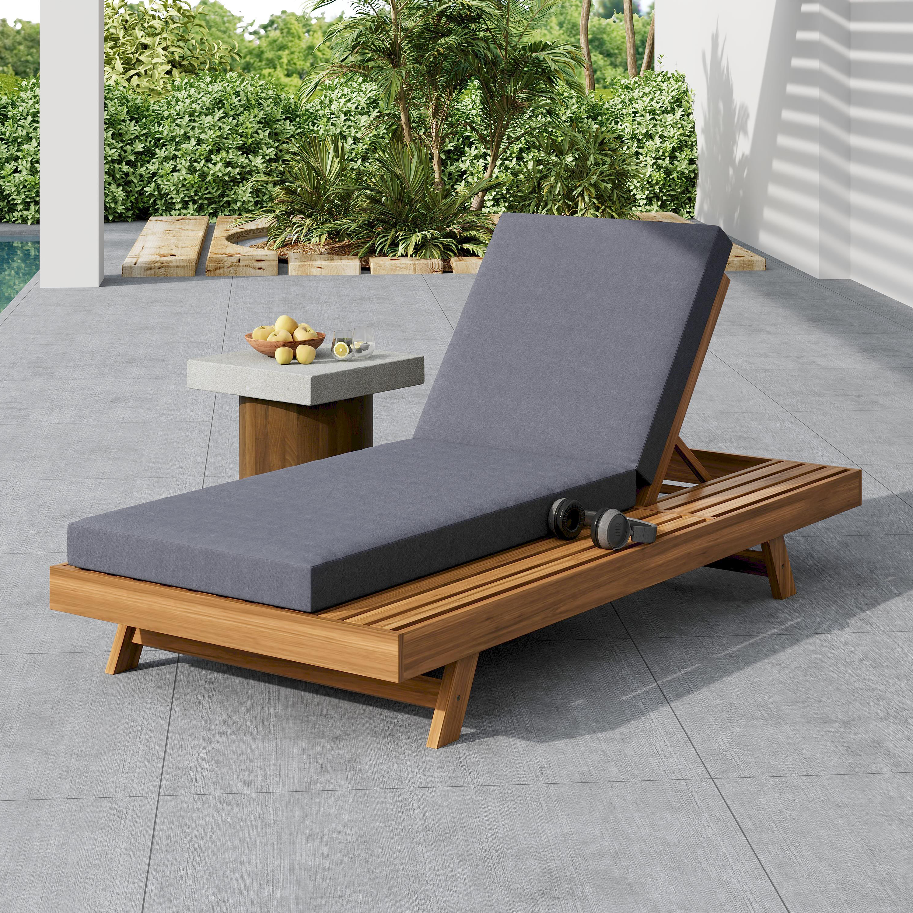 Ensemble méridienne bois acacia coussin résistant eau gris 4 po