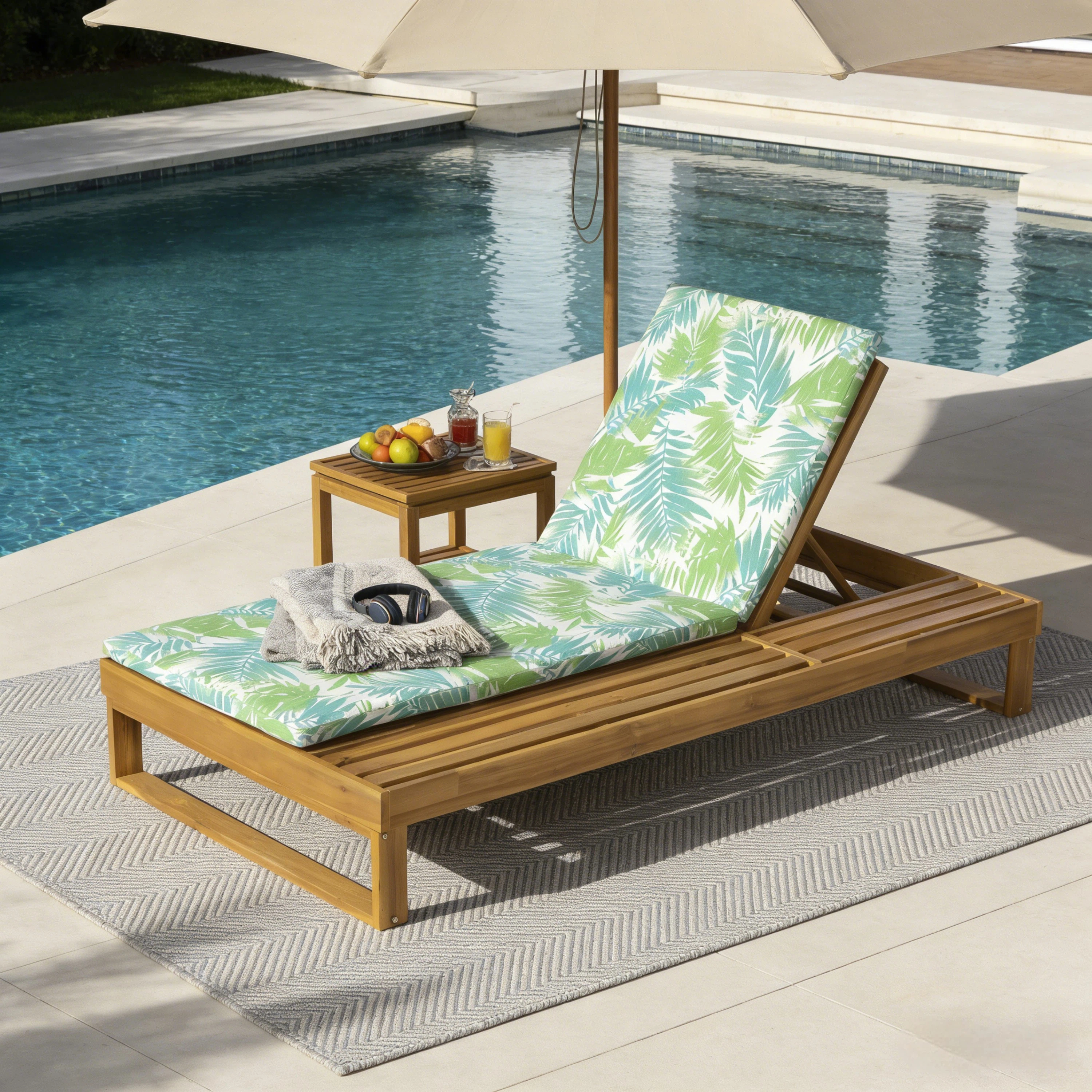 Méridienne acacia teck coussin 2 plis ajustable