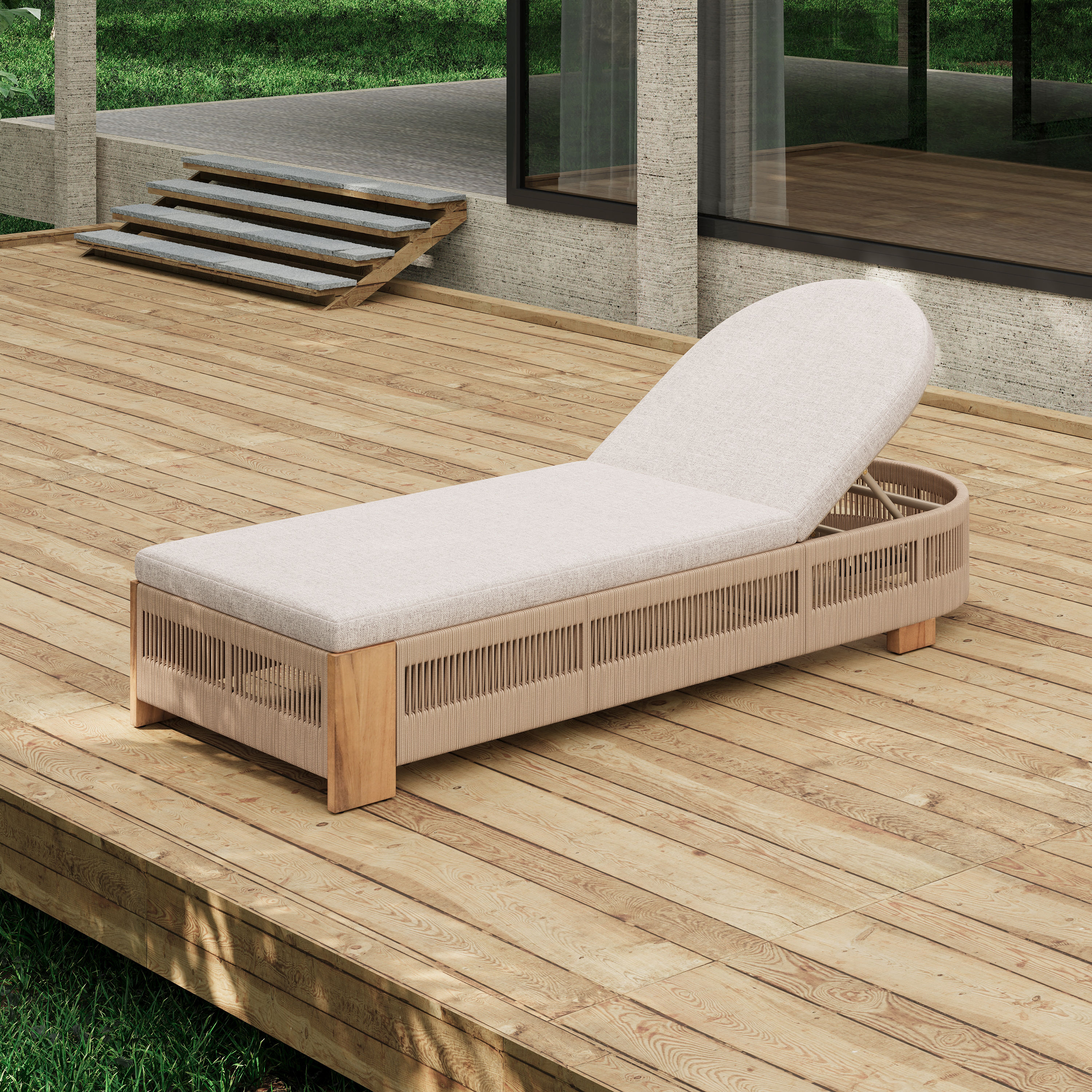 Chaise longue extérieur acacia bois dossier ajustable beige