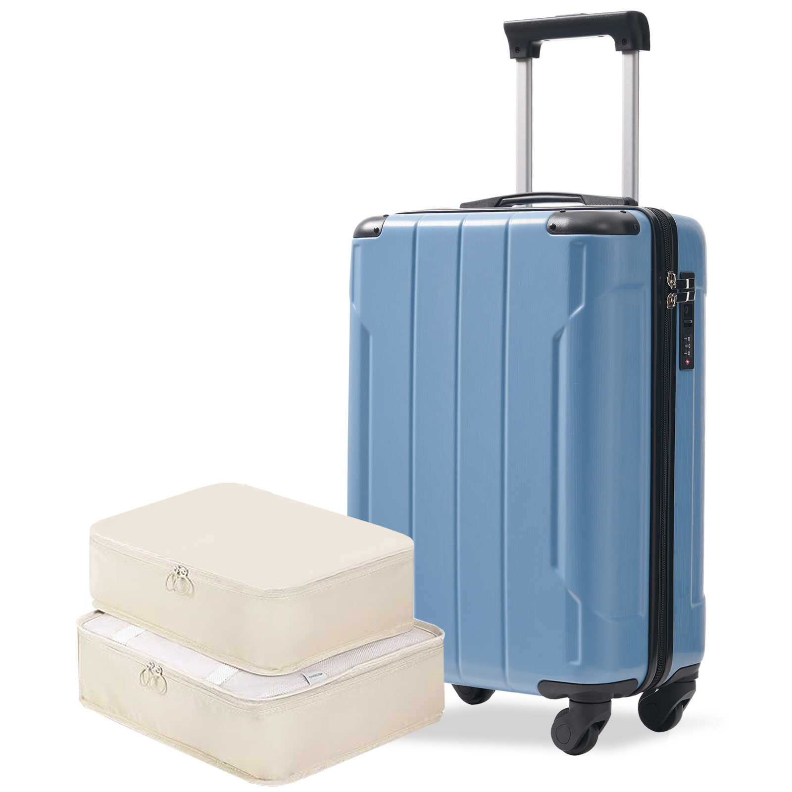 Valise rigide 20po gris-bleu, roues pivotantes, serrure TSA