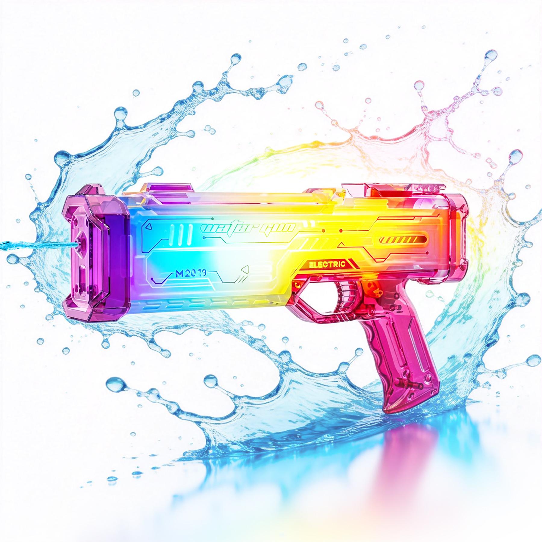 Pistolet à eau électrique rechargeable rose, tir continu piscine