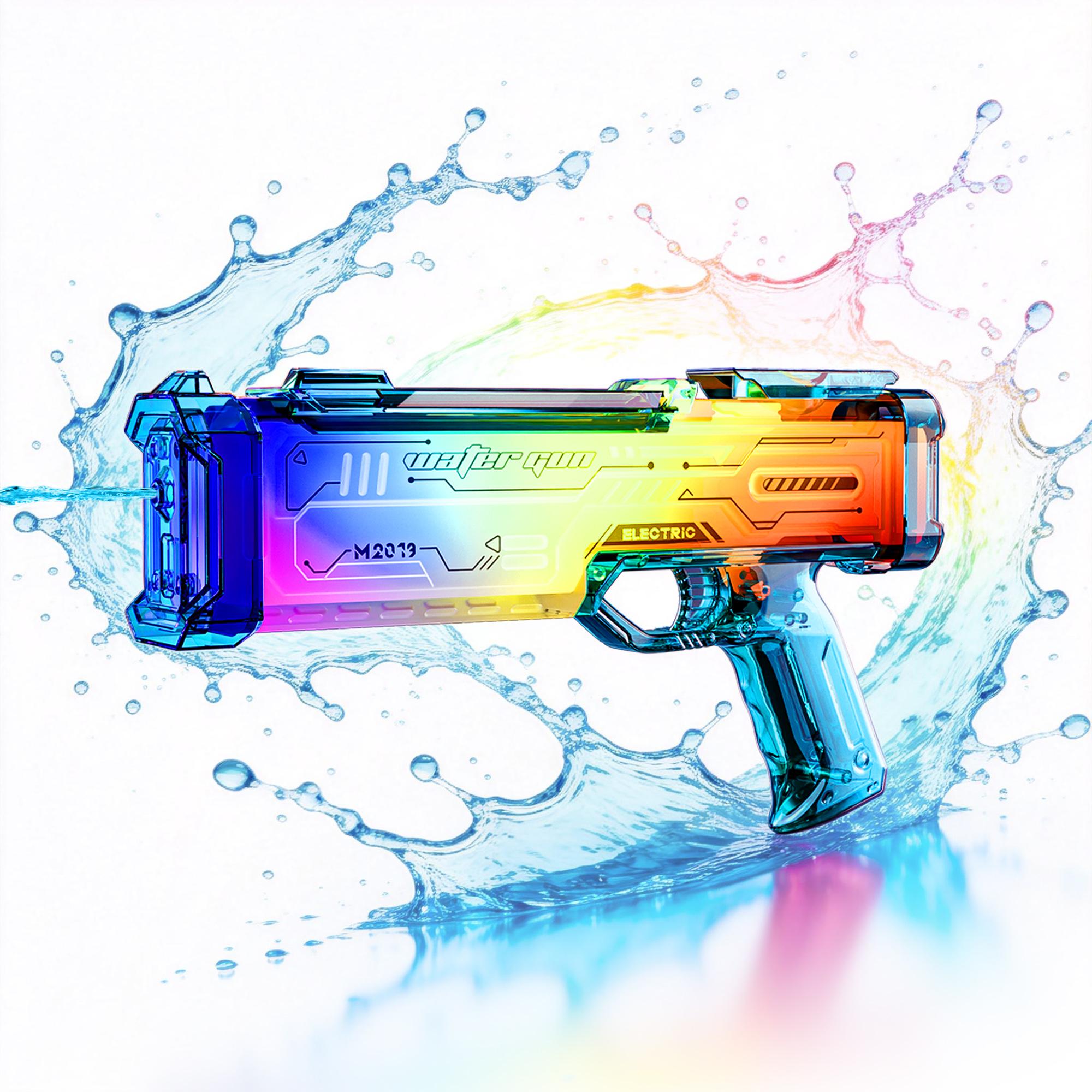 Pistolet eau électrique bleu futuriste rechargeable transparent