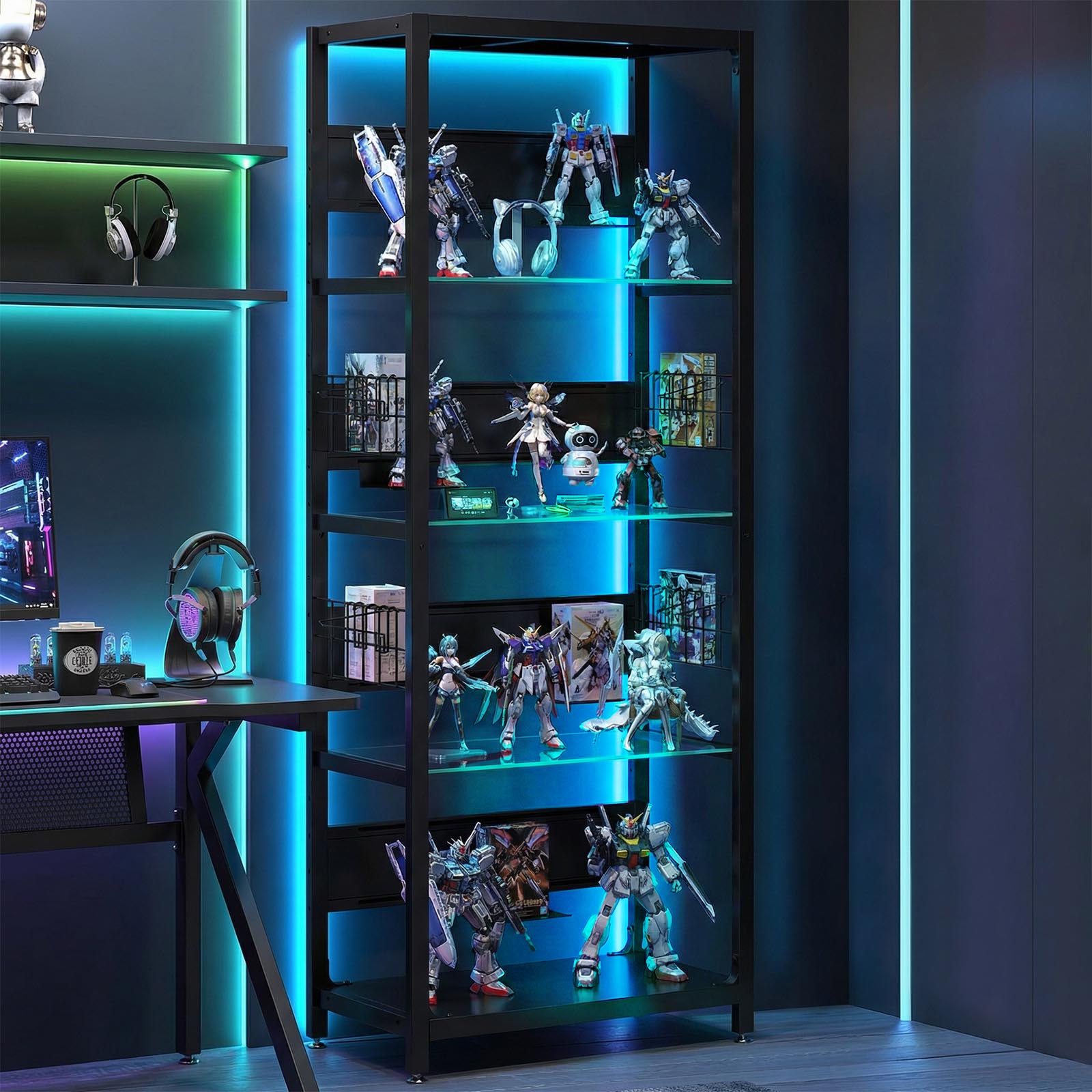 Étagère verre 4 étages RGB LED métal collectibles