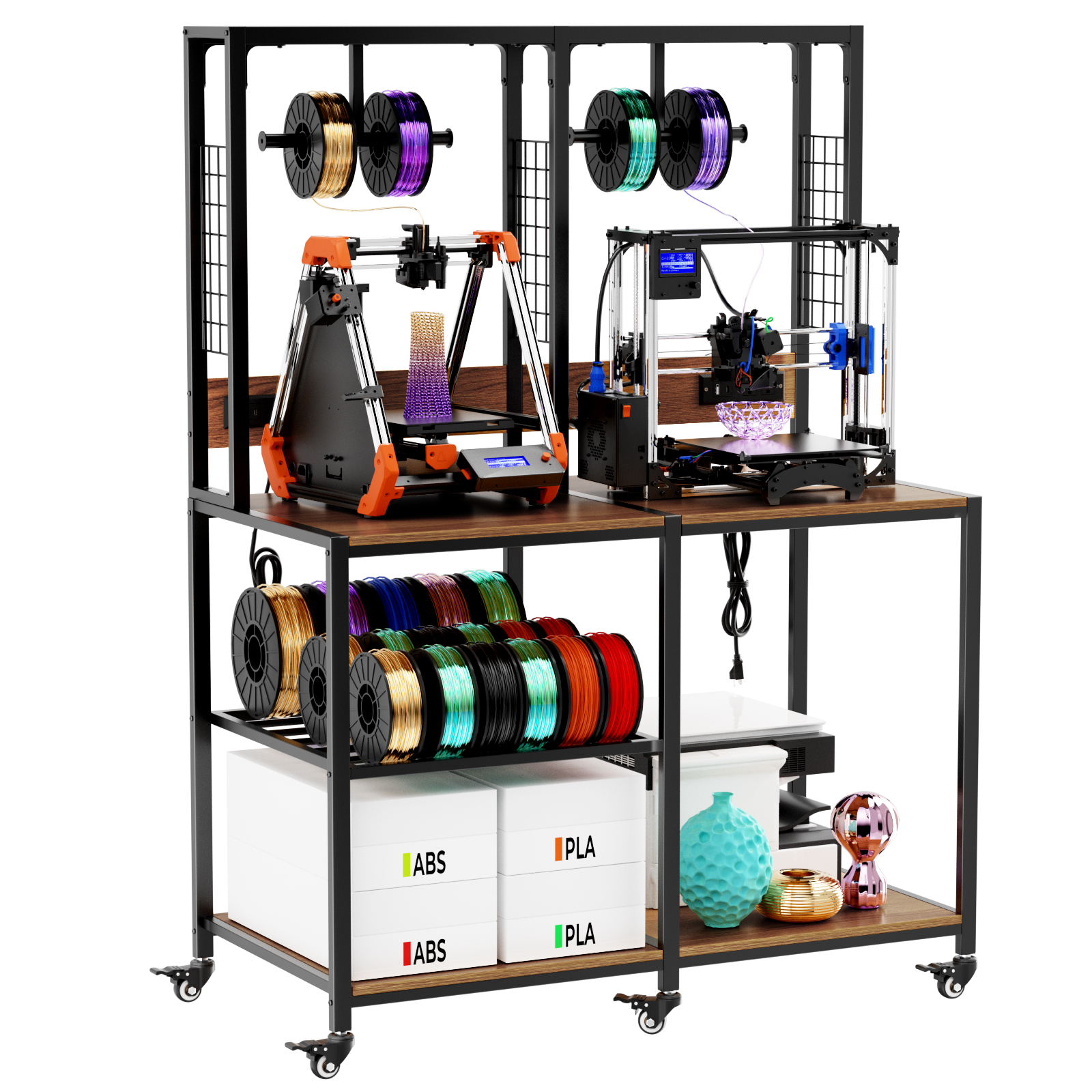 Support double imprimante 3D avec rangement filament