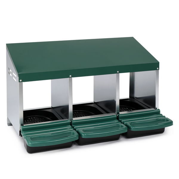 Pondoir 3 compartiments roulant pour poule, vert