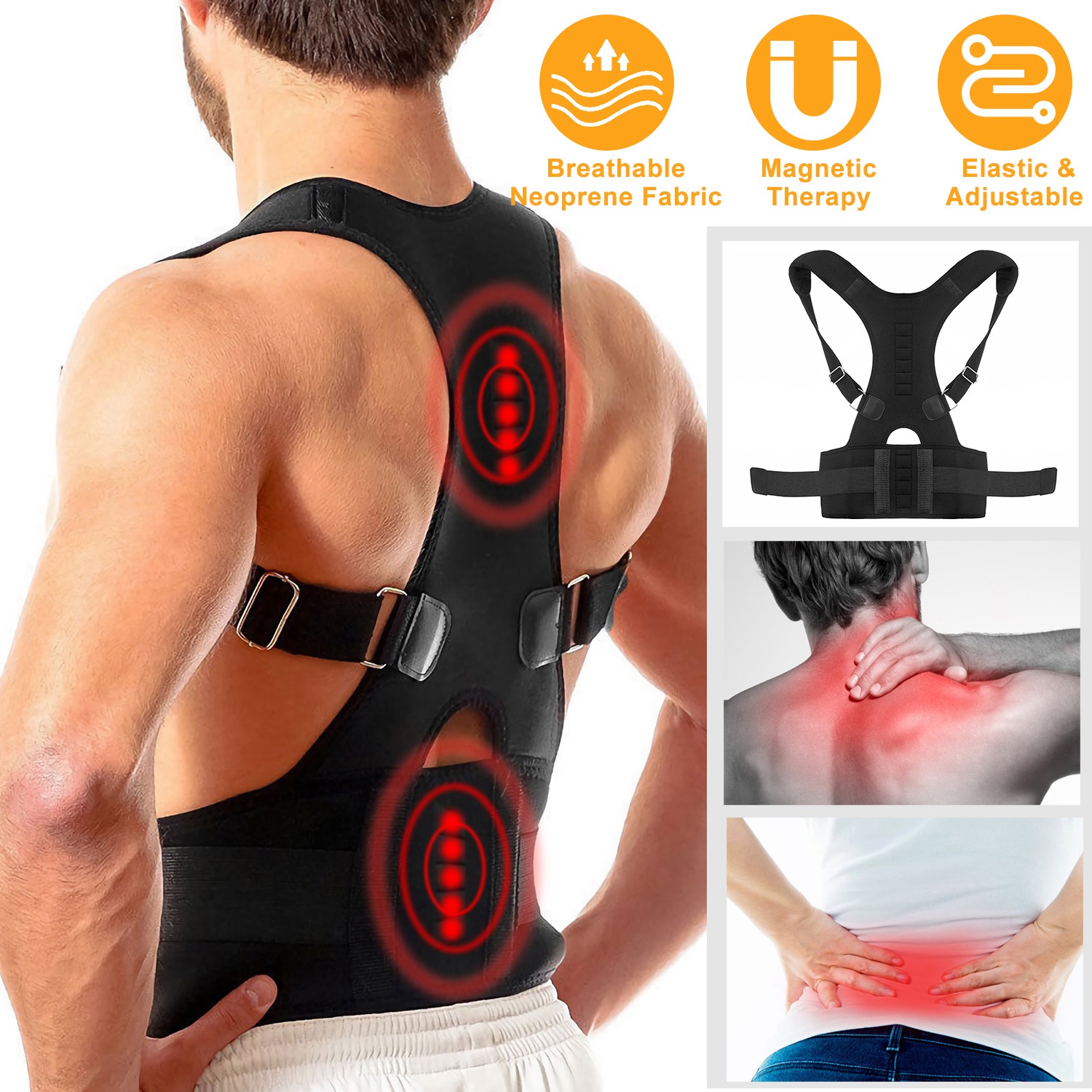 Correcteur posture magnétique unisexe ceinture lombaire dorsale