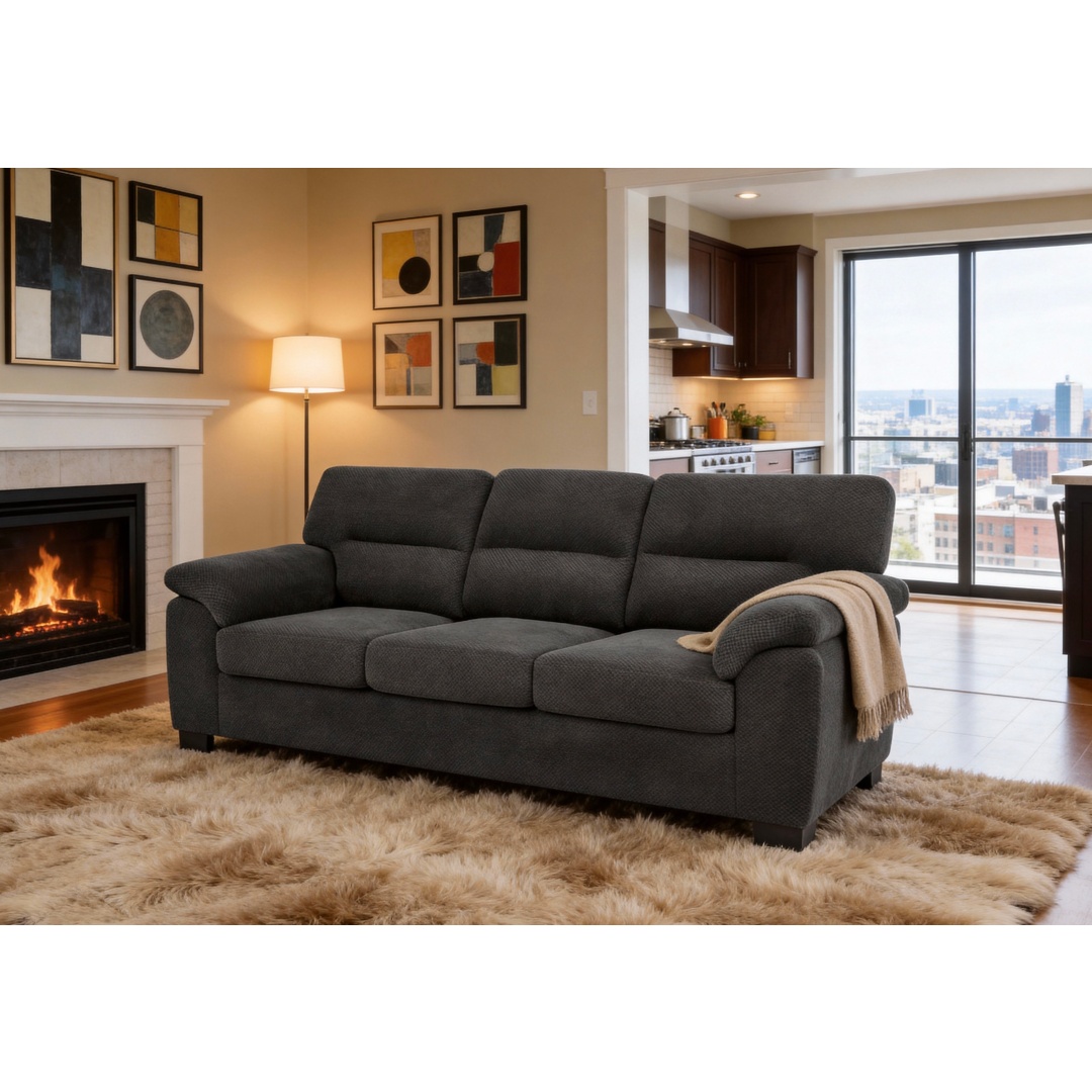 Sofa 3 places gris foncé, canapé confortable moderne