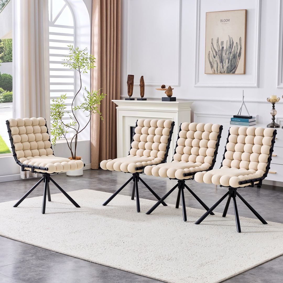Chaises bulle beige 2 pc, pieds noirs, velours, moderne