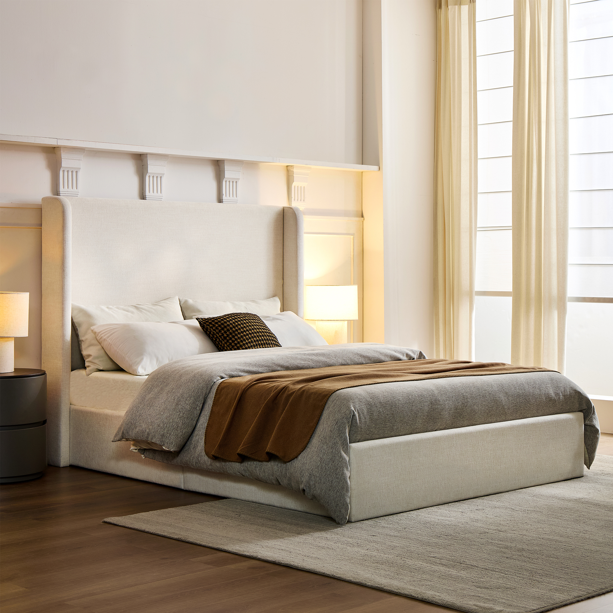 Lit plateforme Carmen ivoire lin king californien 52 po