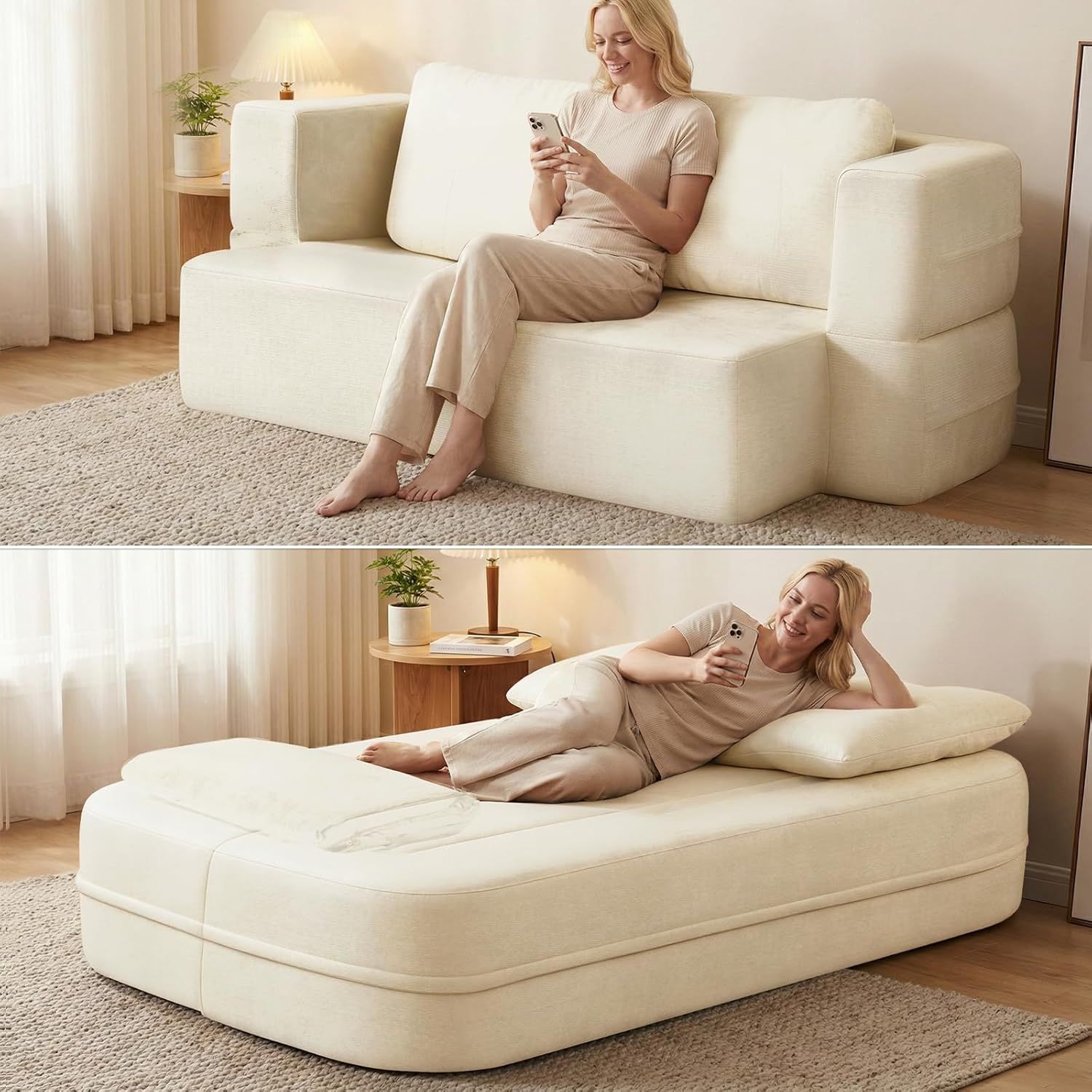 Canapé-lit convertible Queen nuage, tissu, sans assemblage, beige