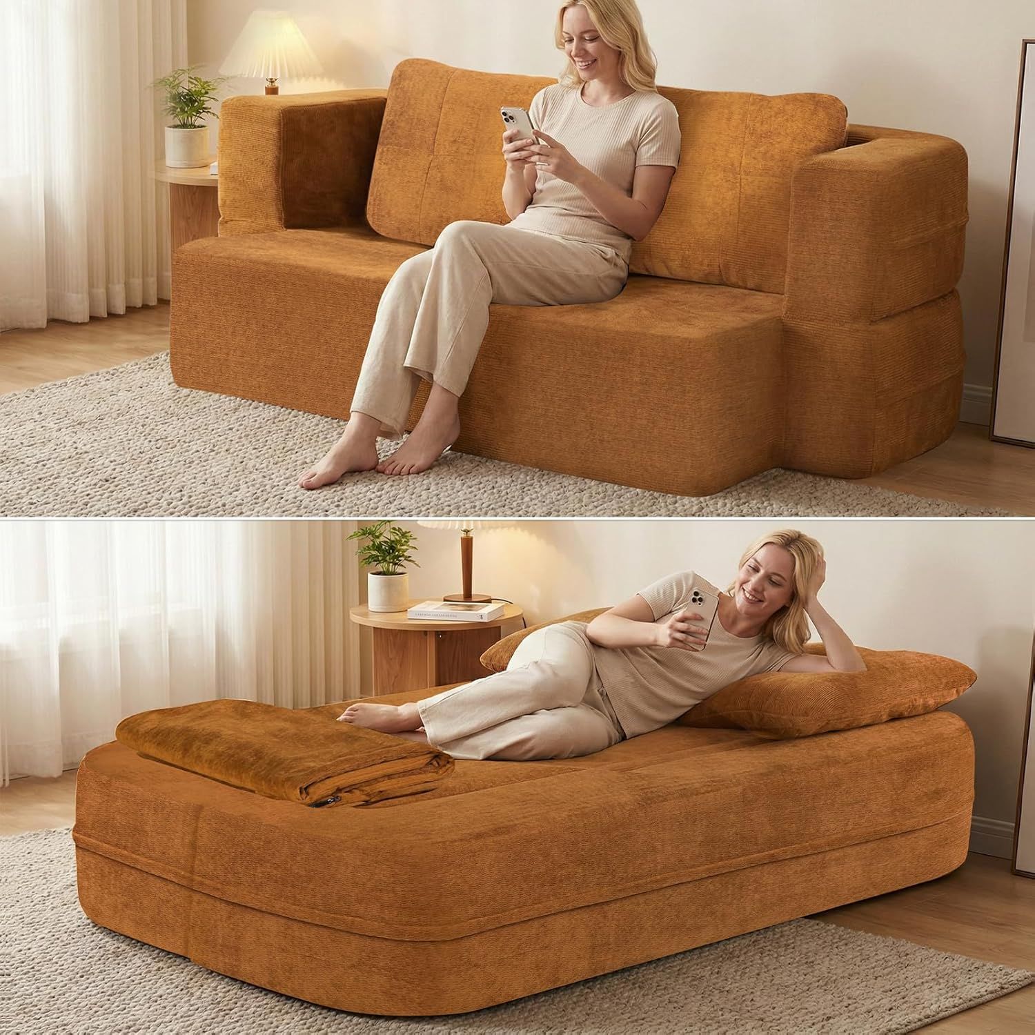 Canapé-lit convertible Queen nuage, tissu, sans assemblage, brun