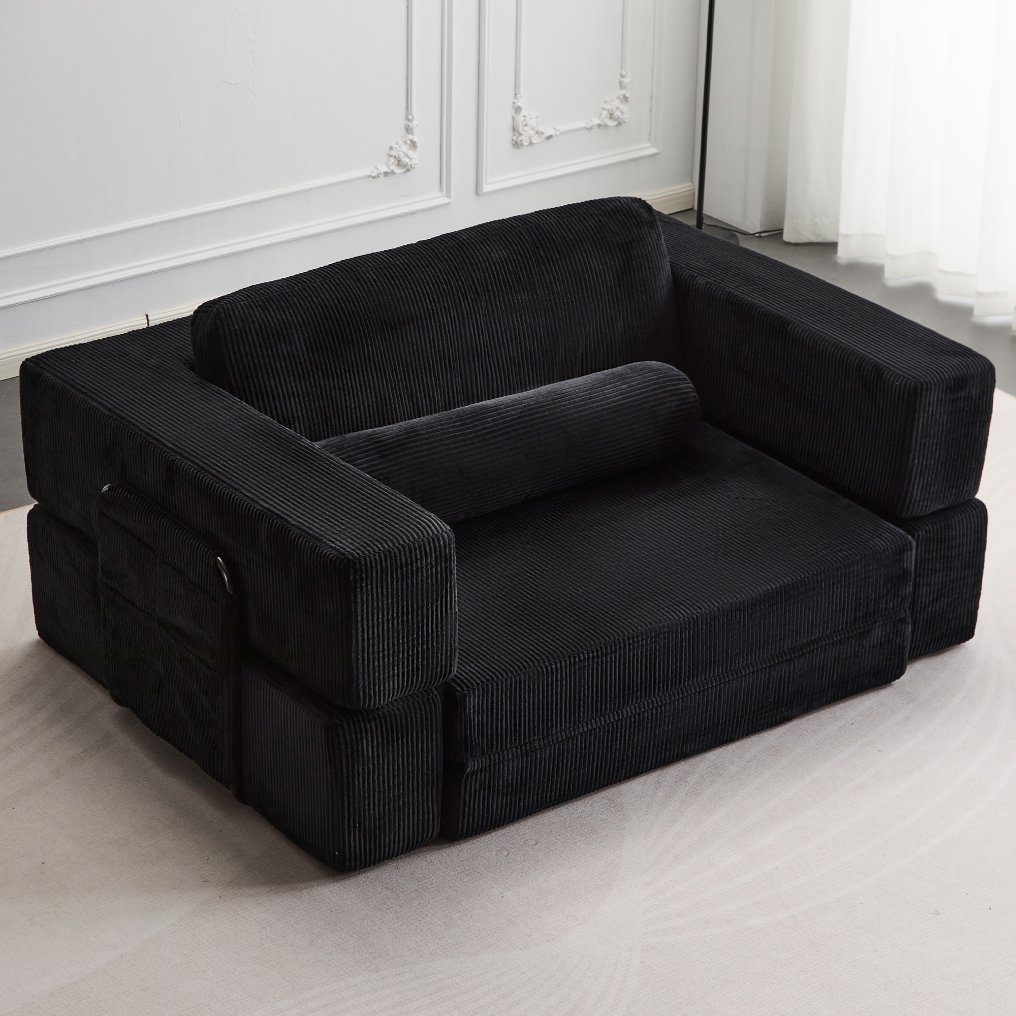 Canapé château pliable modulaire, noir, expansion instantanée