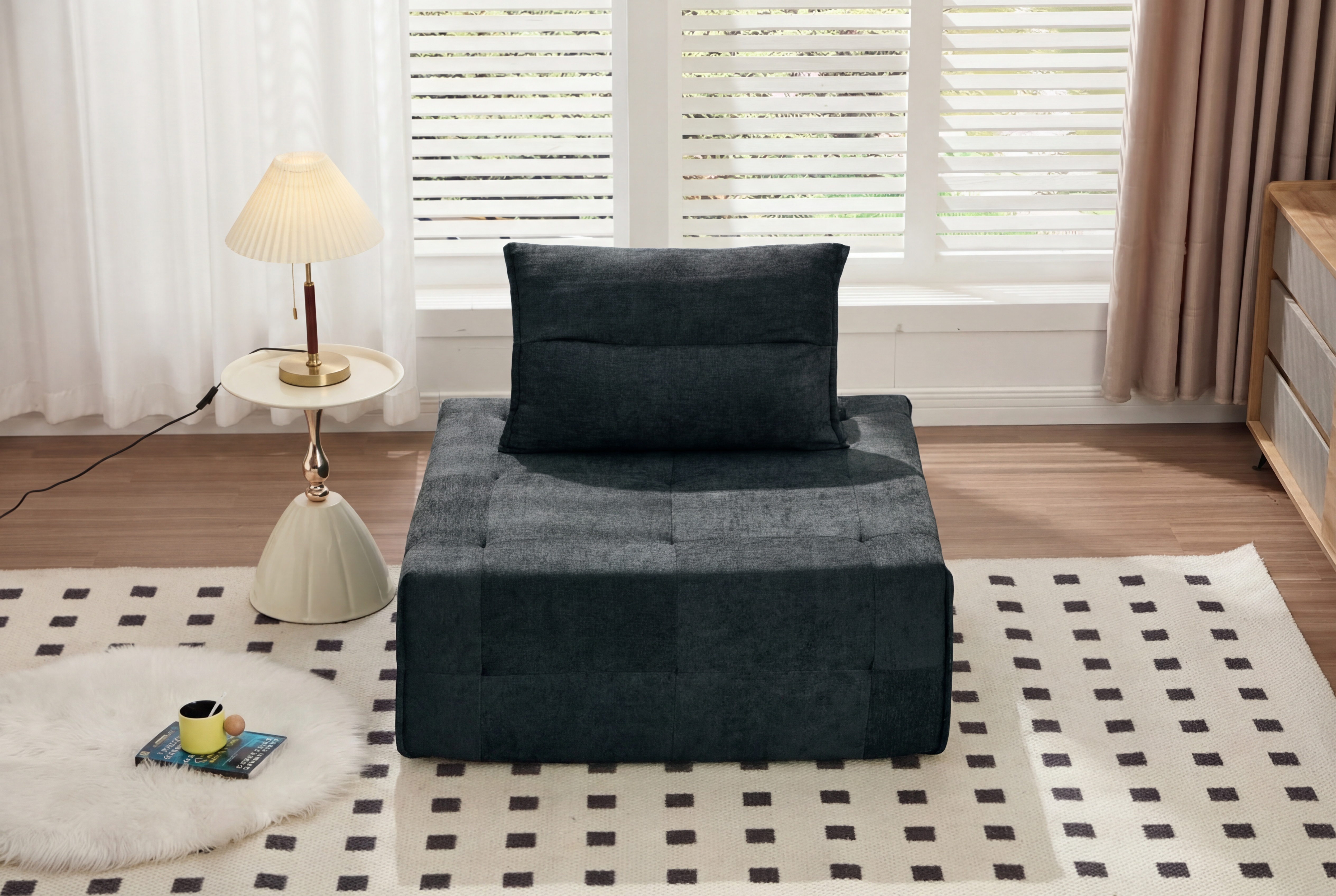 Causeuse modulaire assise profonde - Tissu chenille noir