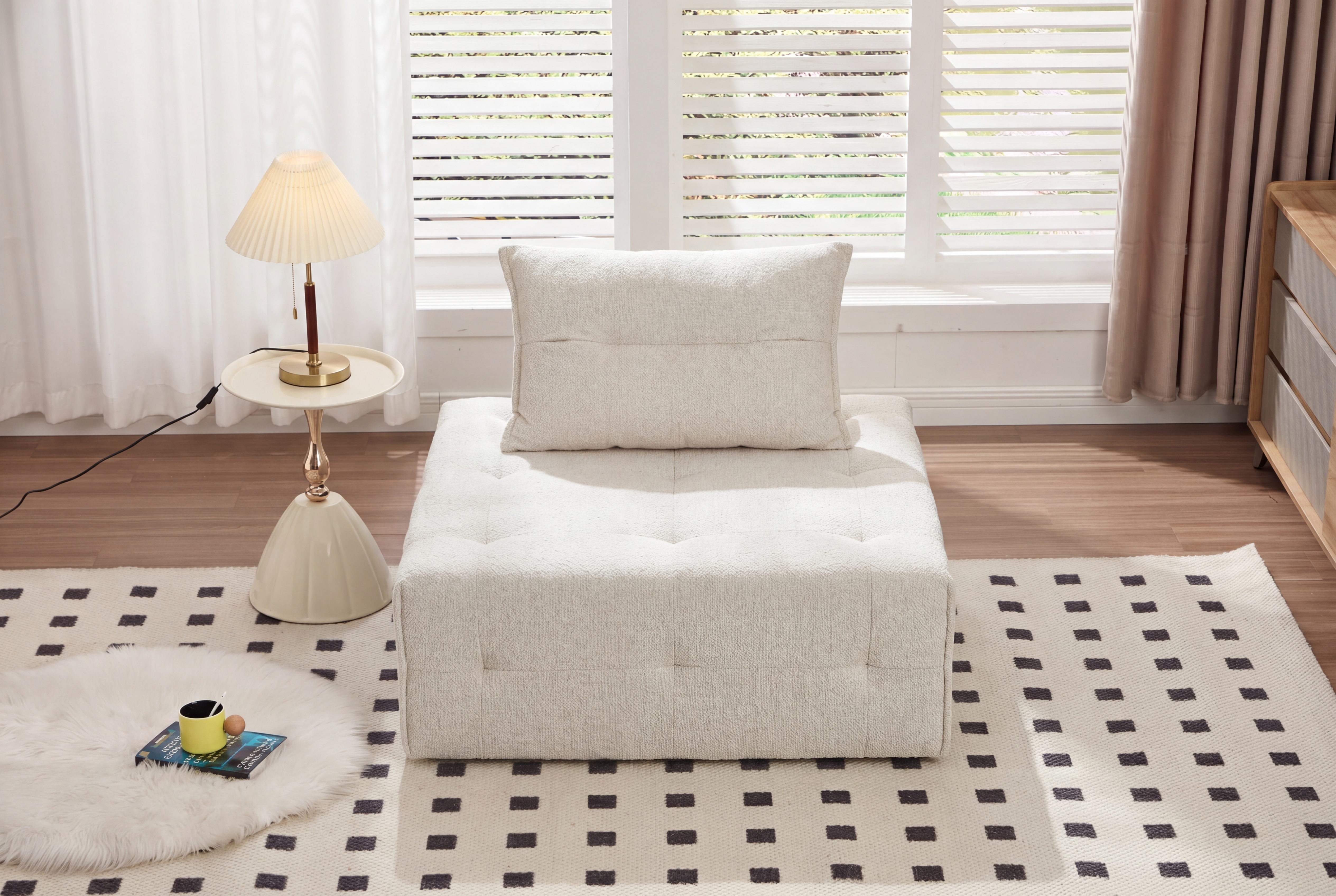 Causeuse modulaire assise profonde - Tissu chenille beige