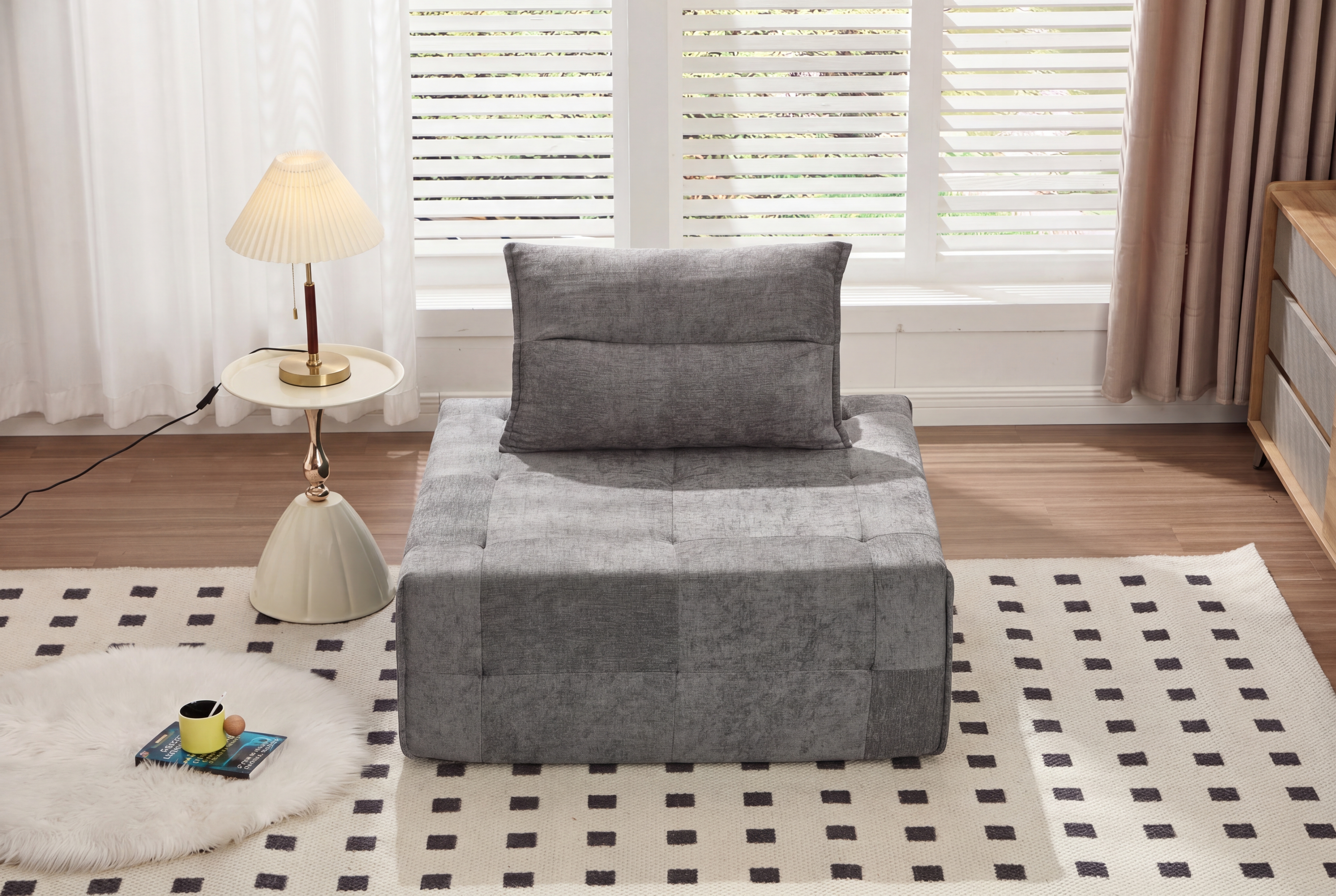 Causeuse modulaire assise profonde - Tissu chenille gris
