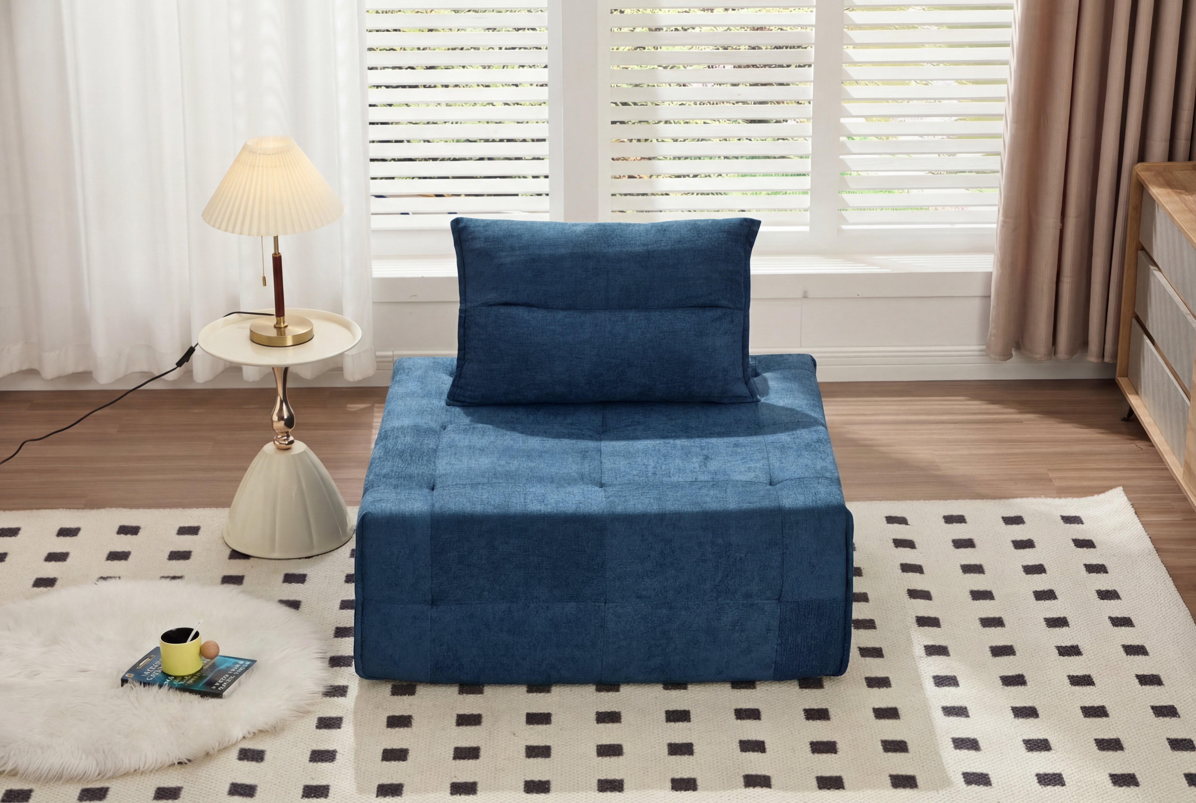 Causeuse modulaire assise profonde - Tissu chenille bleu